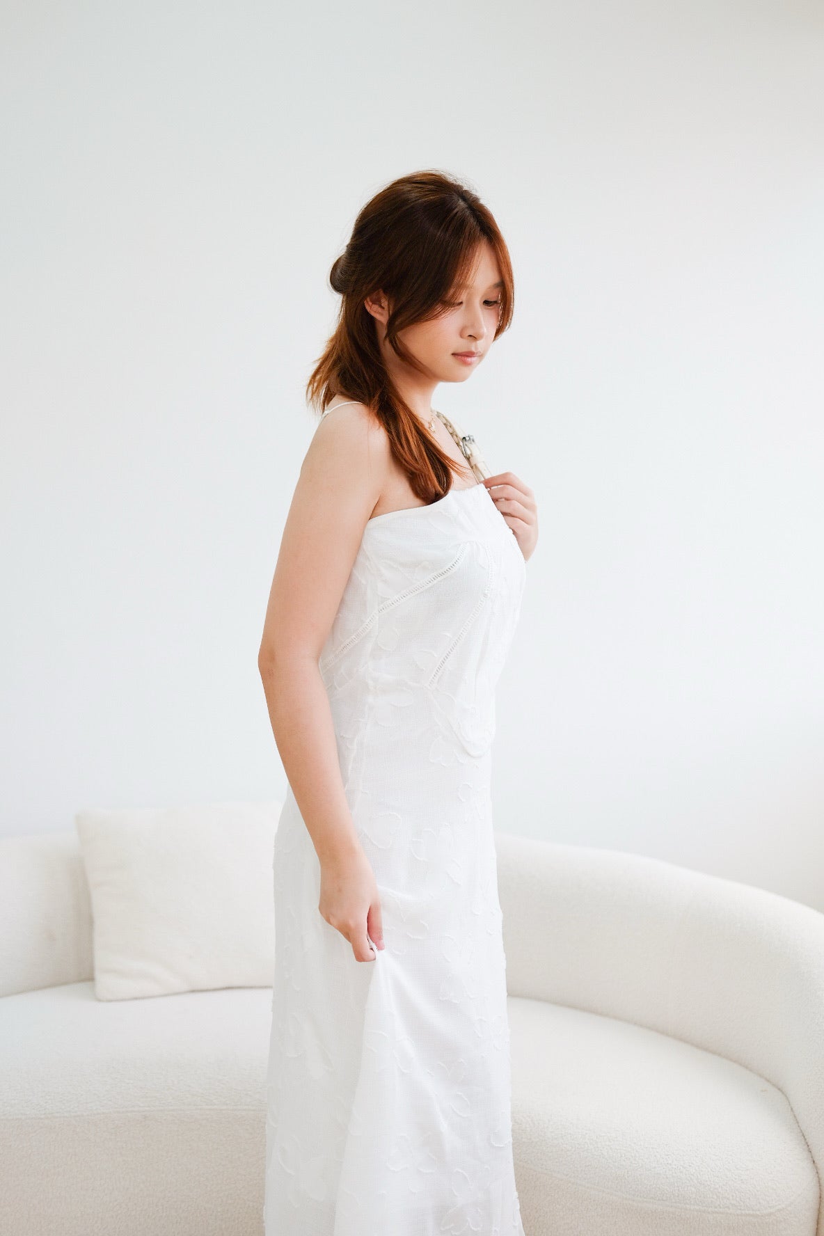 White Floral Organza Maxi Dress