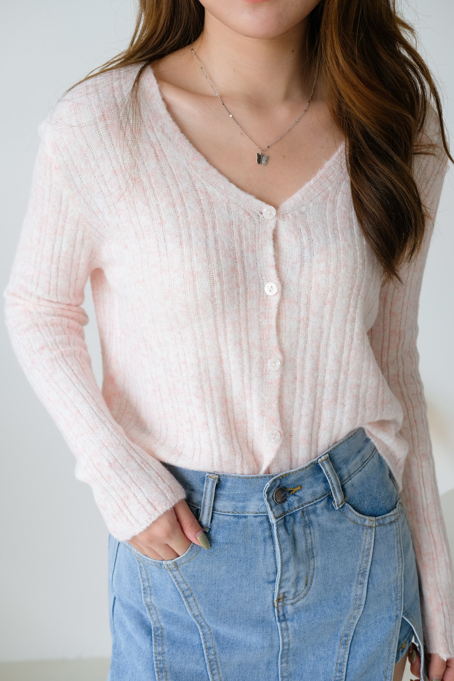 Lia Knit Cropped Cardigan (Light Pink)