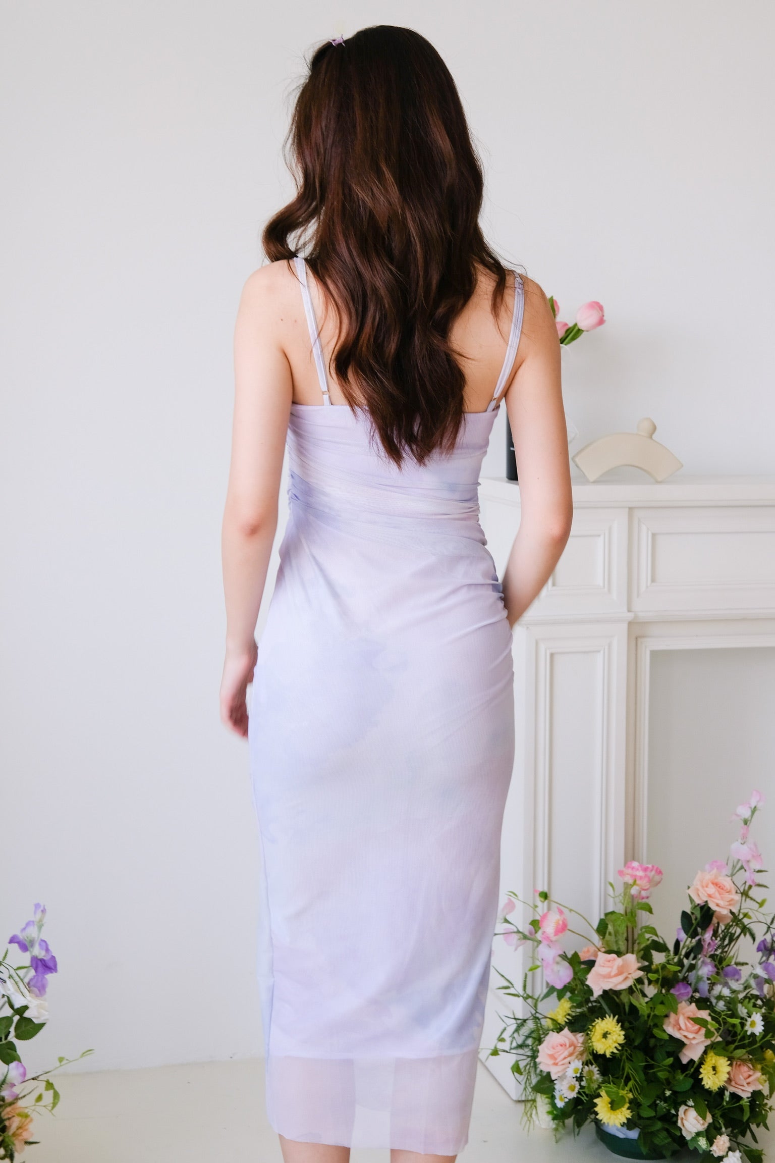 Lindsay Ombre Cowl Mesh Dress (Light Lavender)