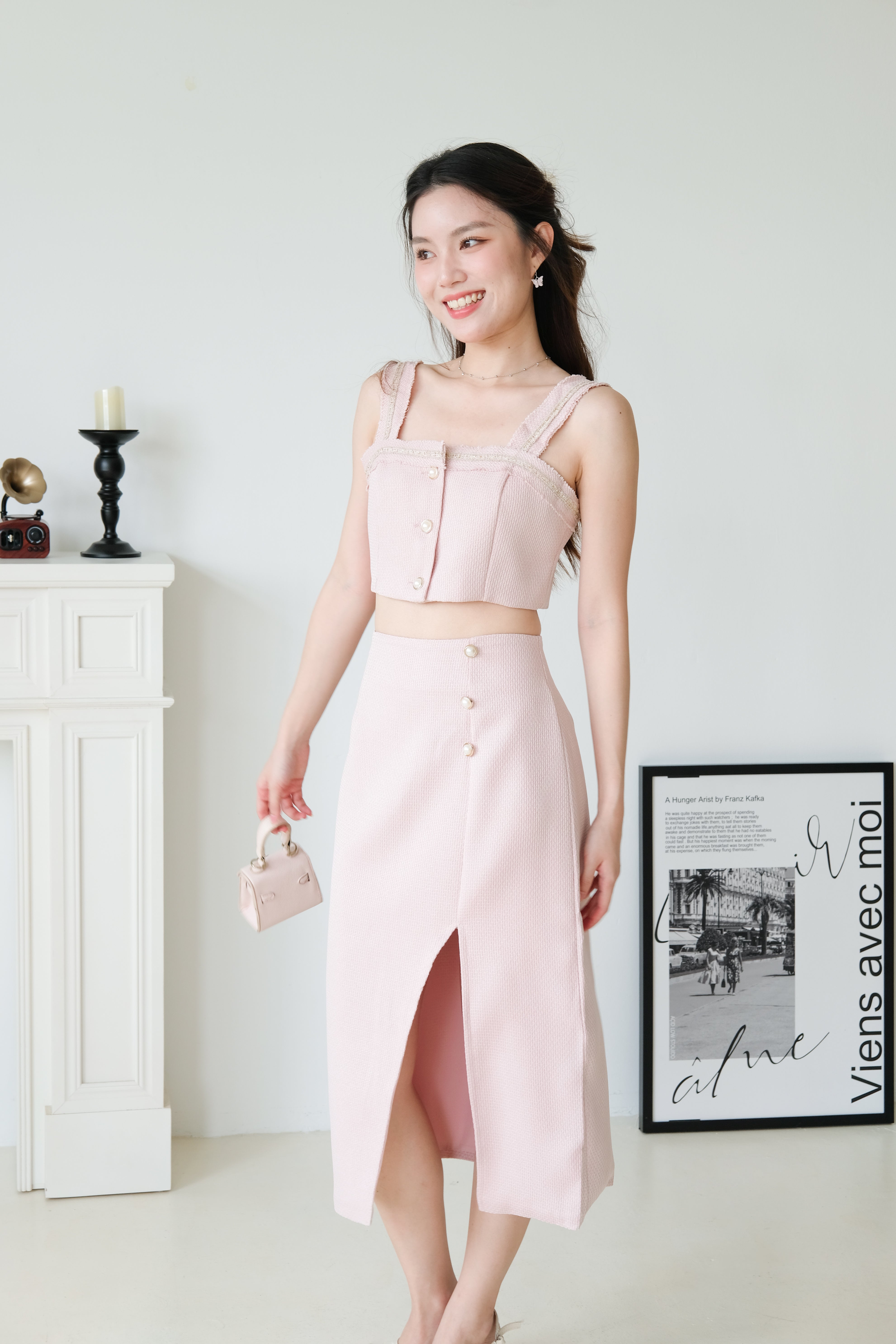 Jillian Tweed Side Slit Midi Set (Blush Pink)