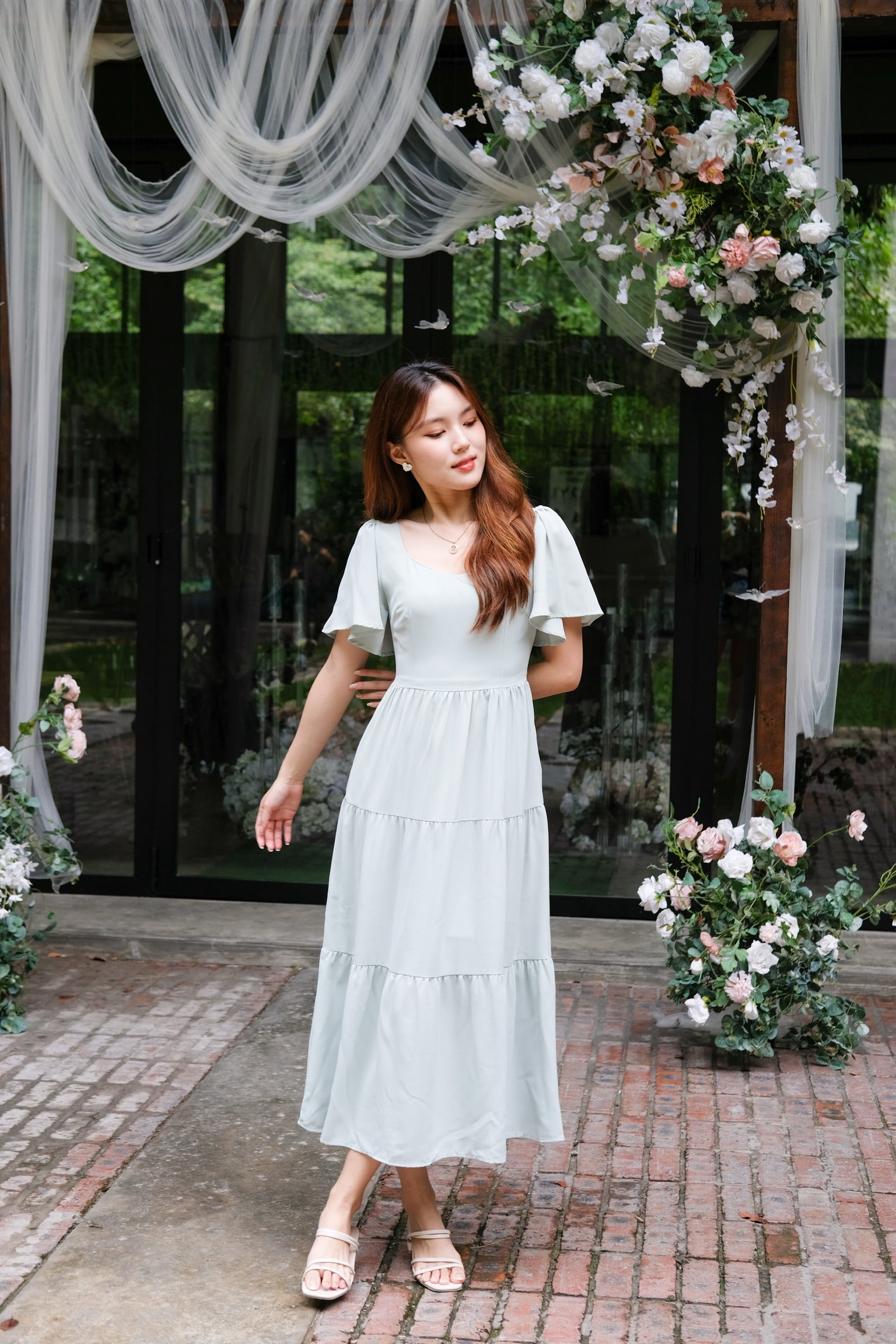 Giselle Flutter Maxi Dress (Sage Green)