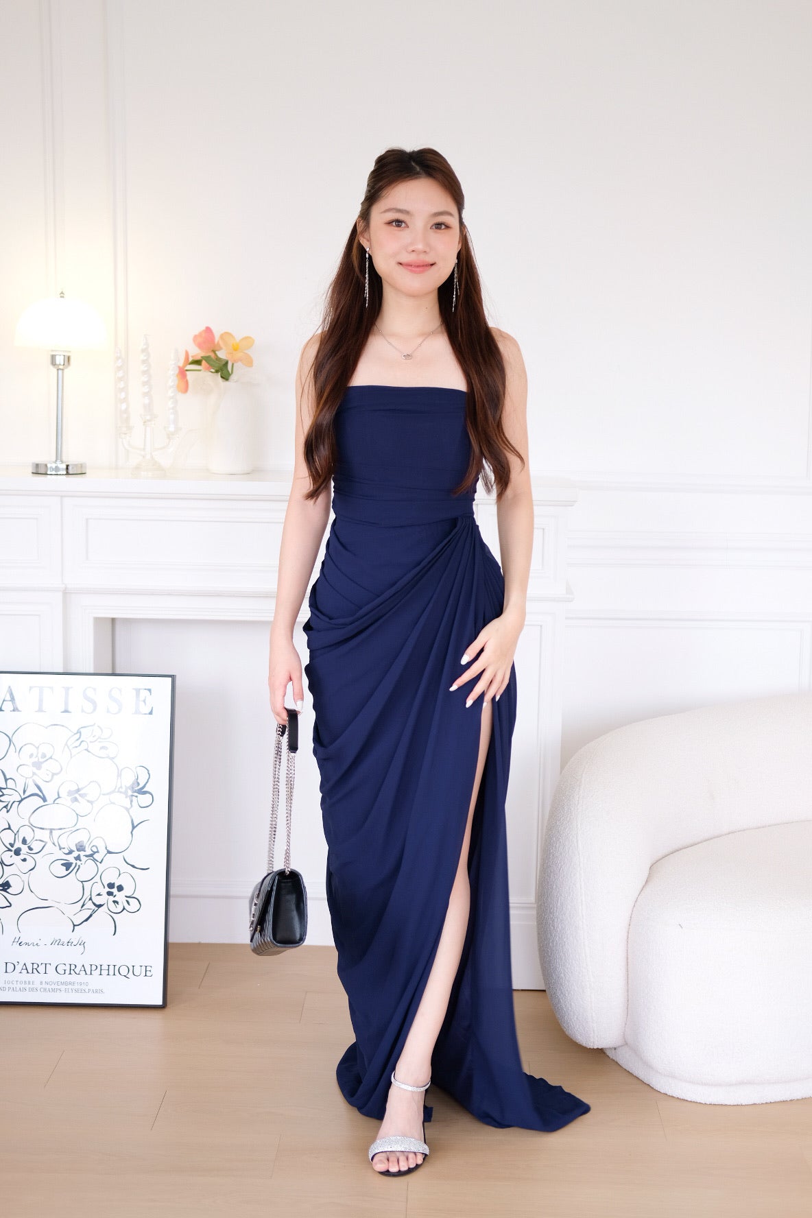 Seraphina Tube Corset Slit Maxi Dress (Navy Blue)
