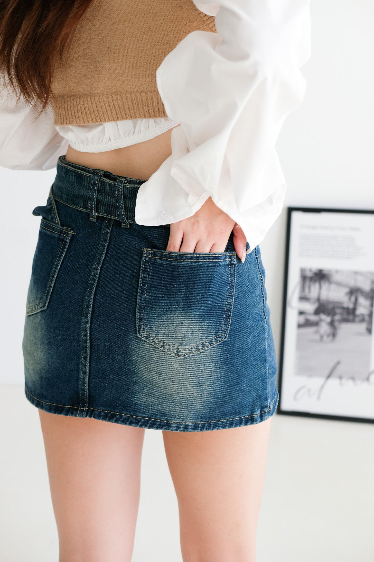 Faye Belt Denim Skirt (Denim Blue)