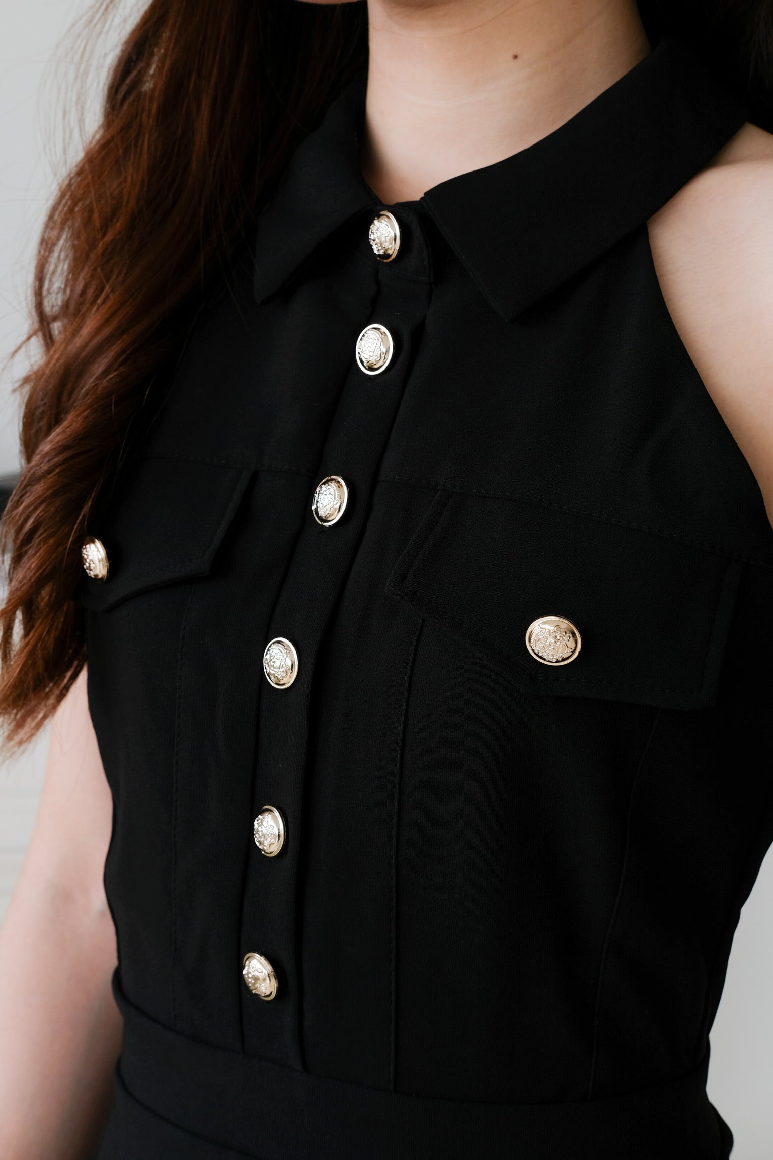 Dionne Gold Button Collared Romper (Black)