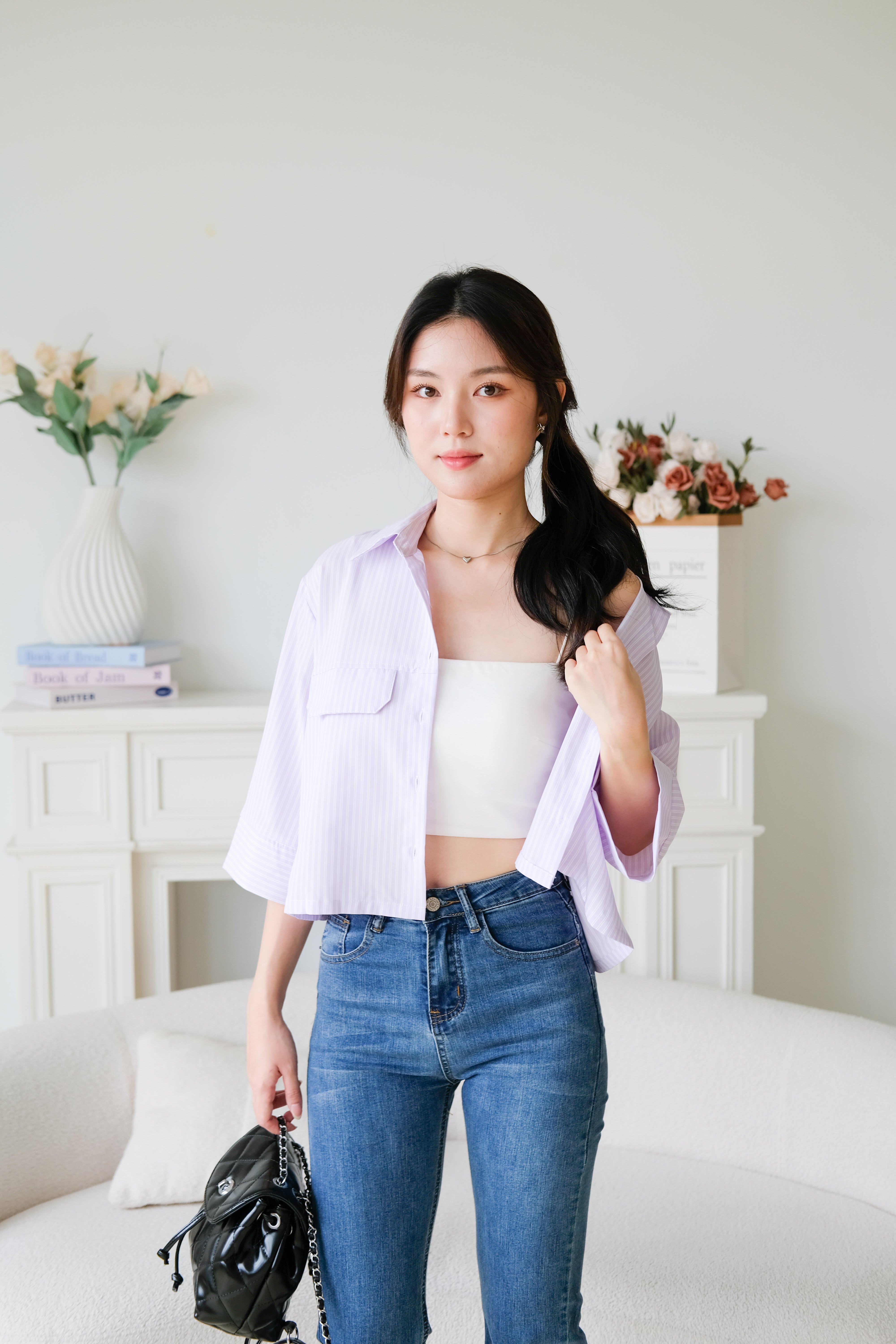 Carsen Stripes Oversized Blouse (Lilac)