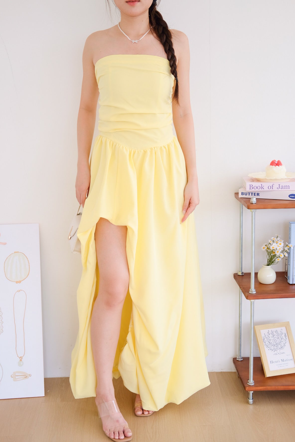 Vianna Asymmetrical Slit Bubble Maxi Dress (Sunshine Yellow)