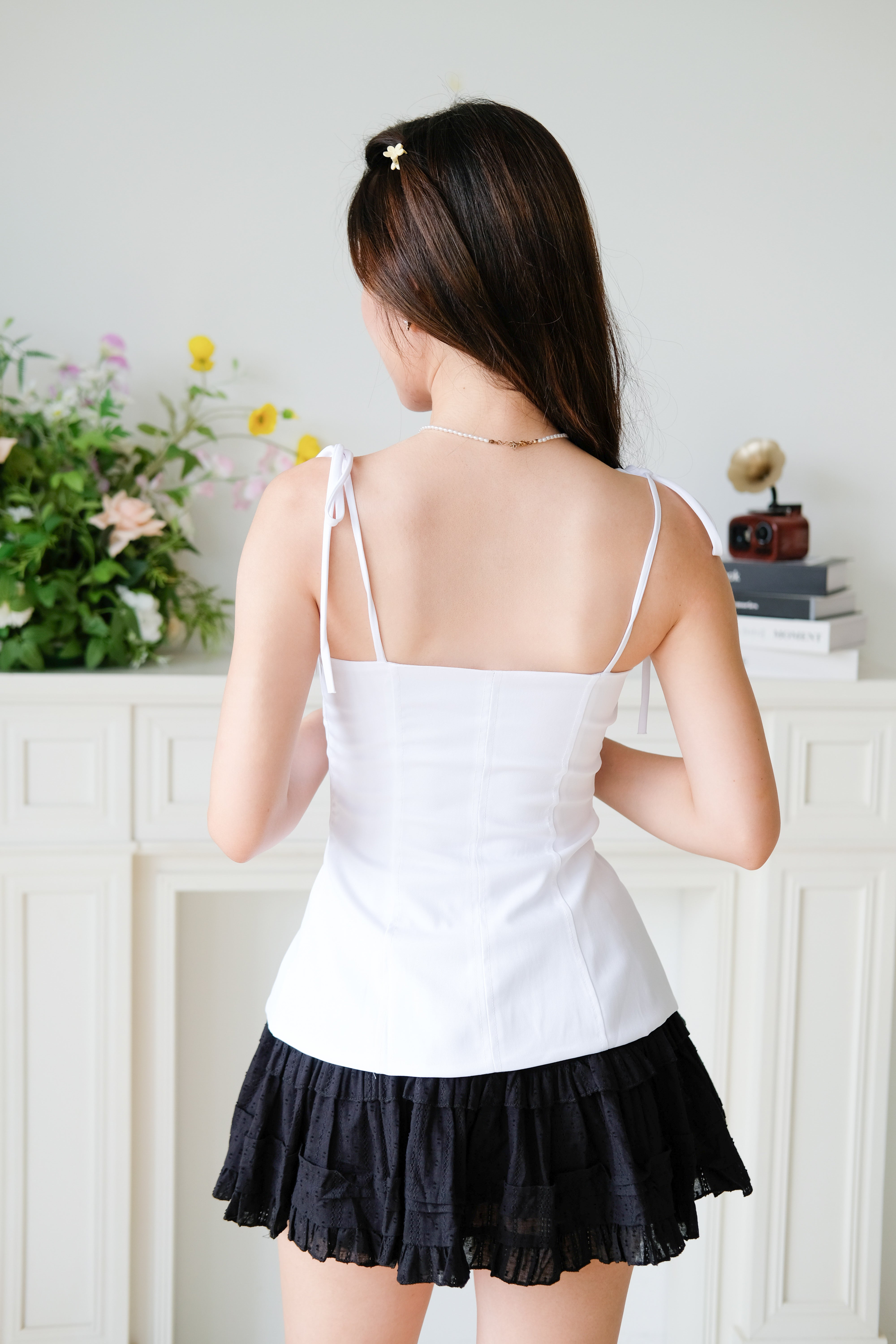 Marilyn Self Tie Ribbon Top (Plain White)