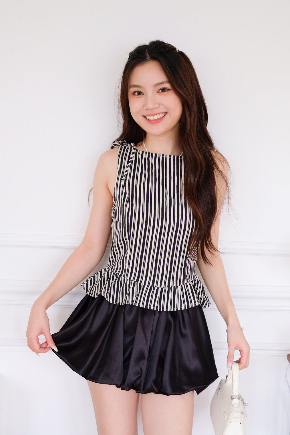 Leeya Ribbon Peplum Crop Top (Stripes)