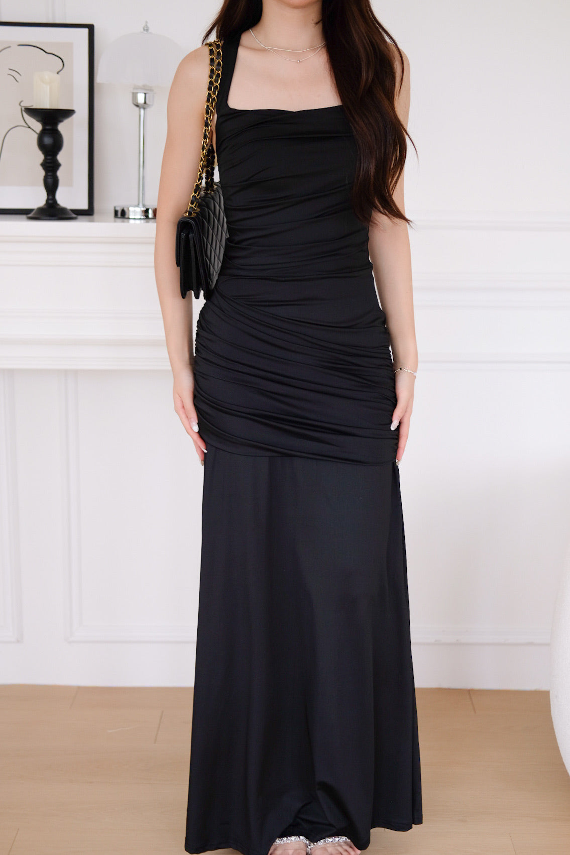 Evelynn Overlap Maxi Dress (Black)