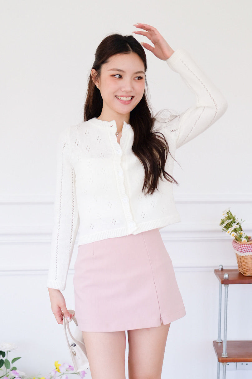 Mirae Soft Fuzzy Knit Cardigan (White)