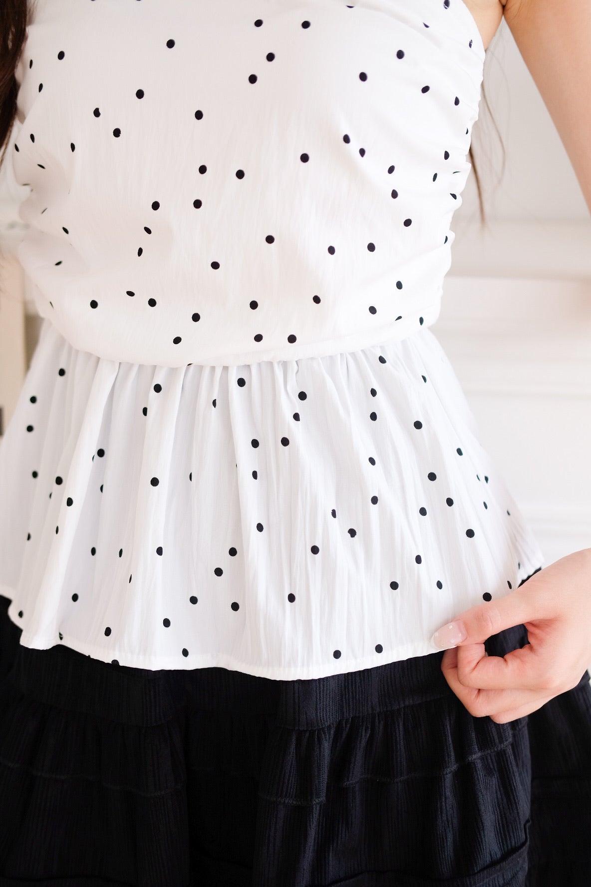 Nora Polka Dot Peplum Tube Top (White)