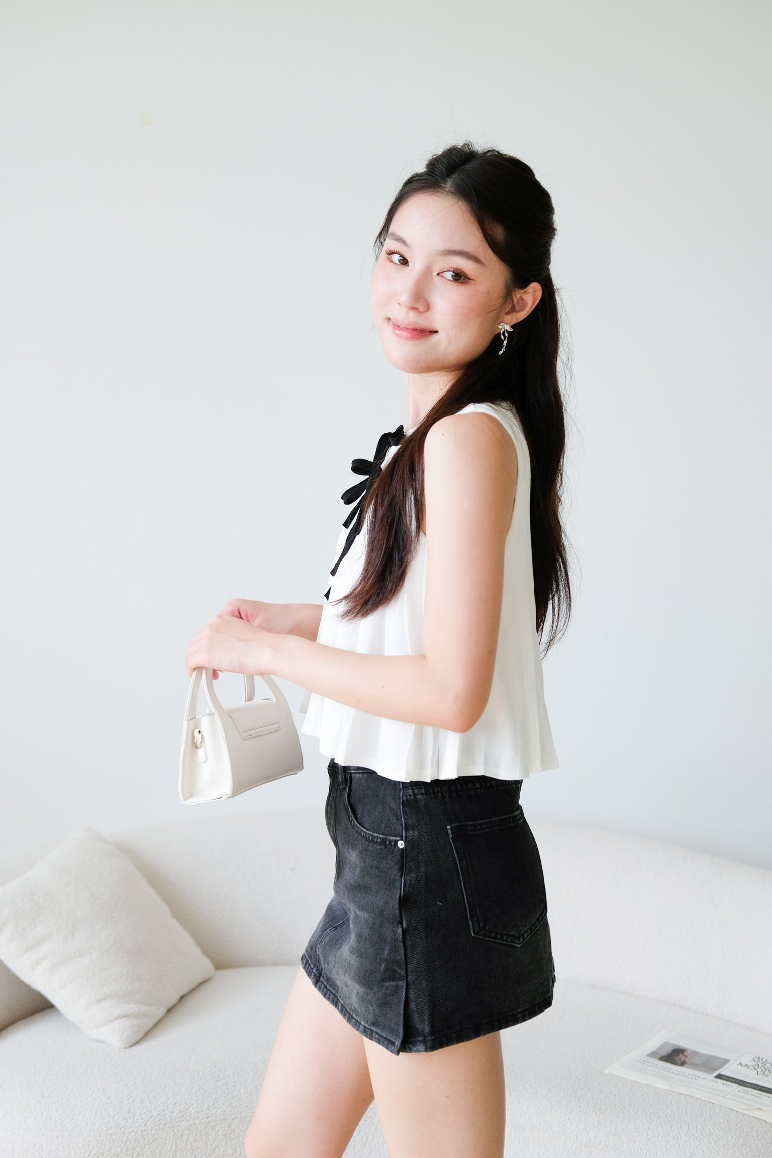 Chantell Pleated Babydoll Top (White)