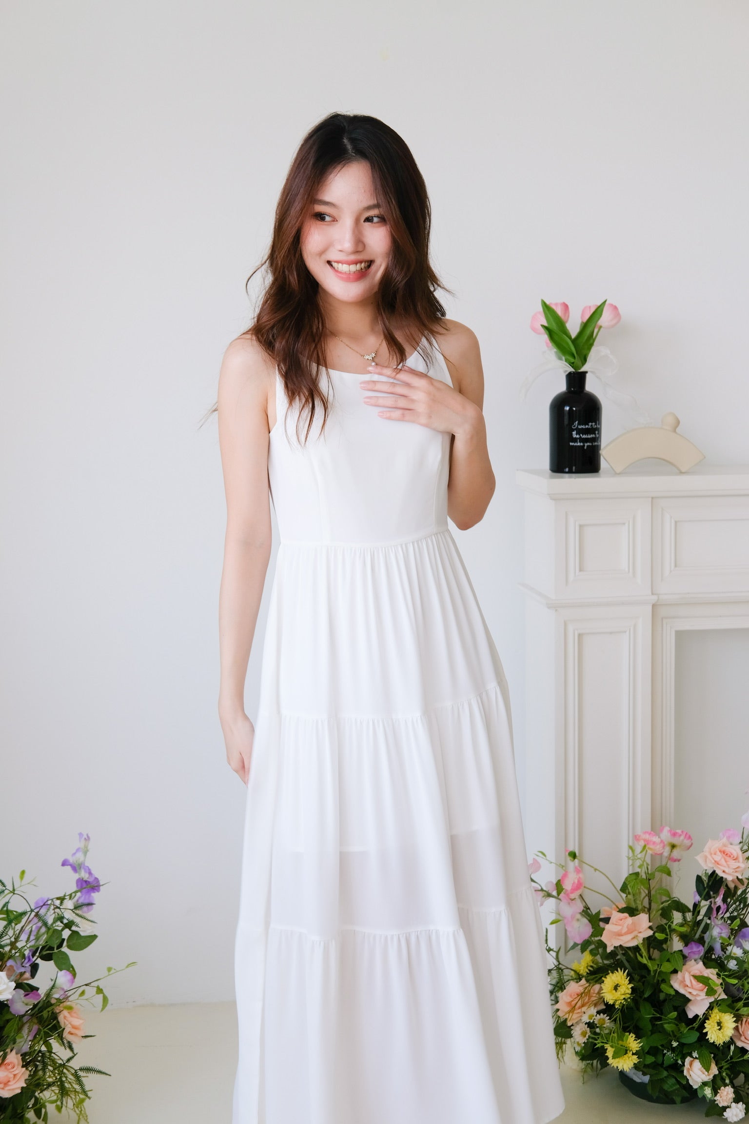 Bernice Boatneck Tiered Maxi Dress (White)