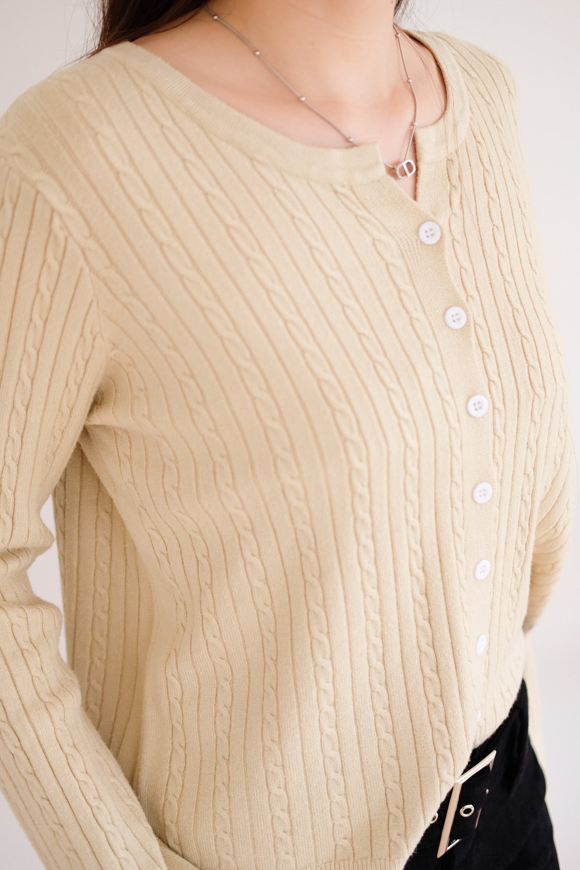 Sharlyn Cable Knit Cardigan (Caramel Brown)