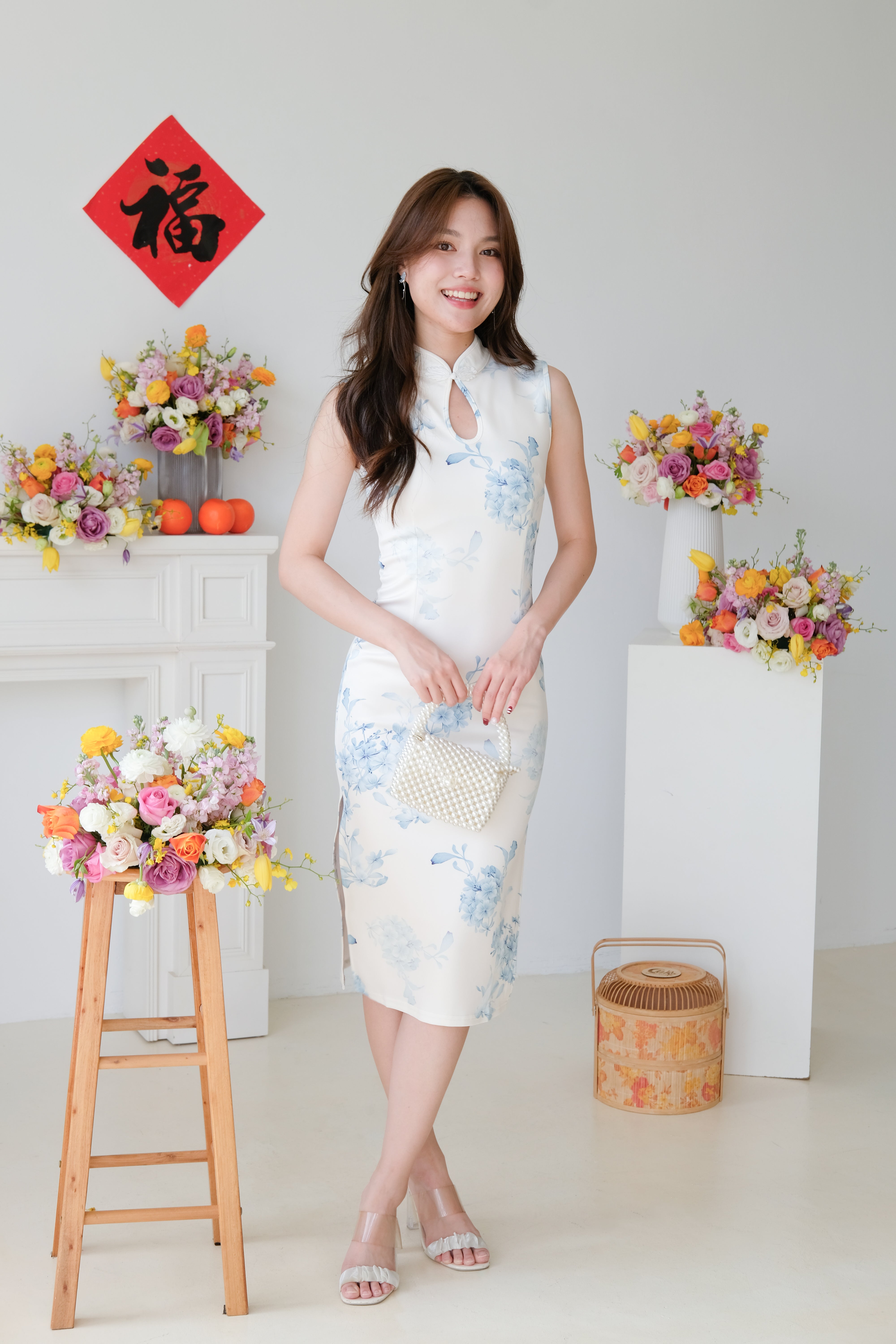 [ETA 23-27 Dec] Yilan Floral Slit Cheongsam (Light Blue)