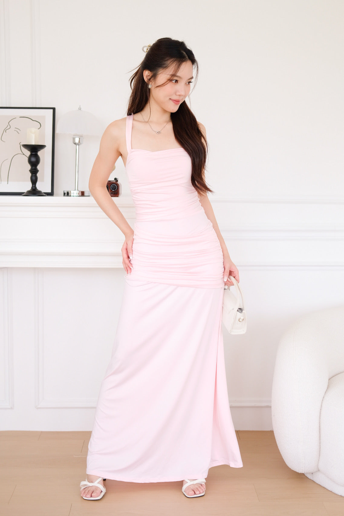 Evelynn Overlap Maxi Dress (Pink)