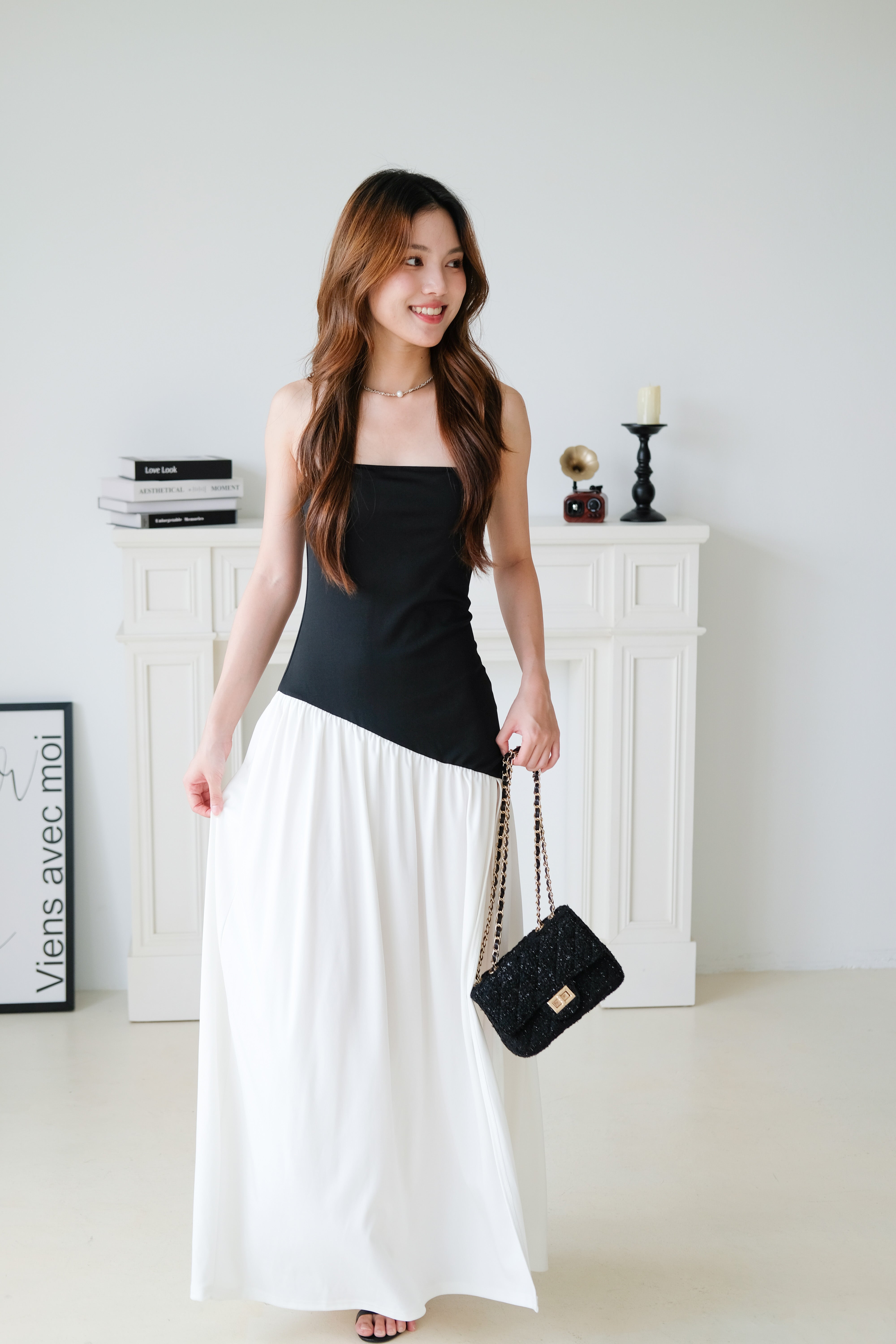 Edith Contrast Tube Dress (Black)