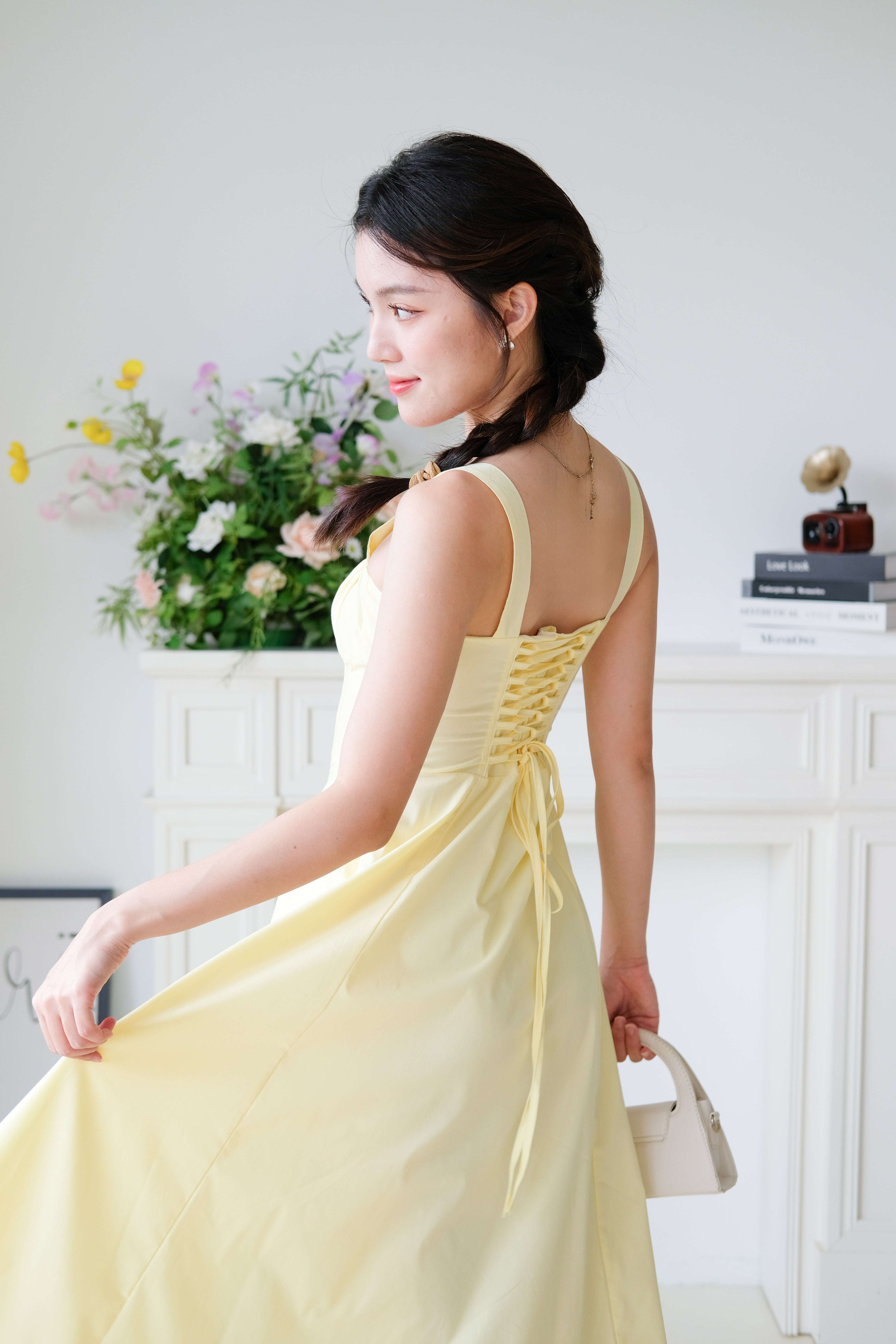 Claire Ruched Slit Midaxi Dress (Sunshine Yellow)