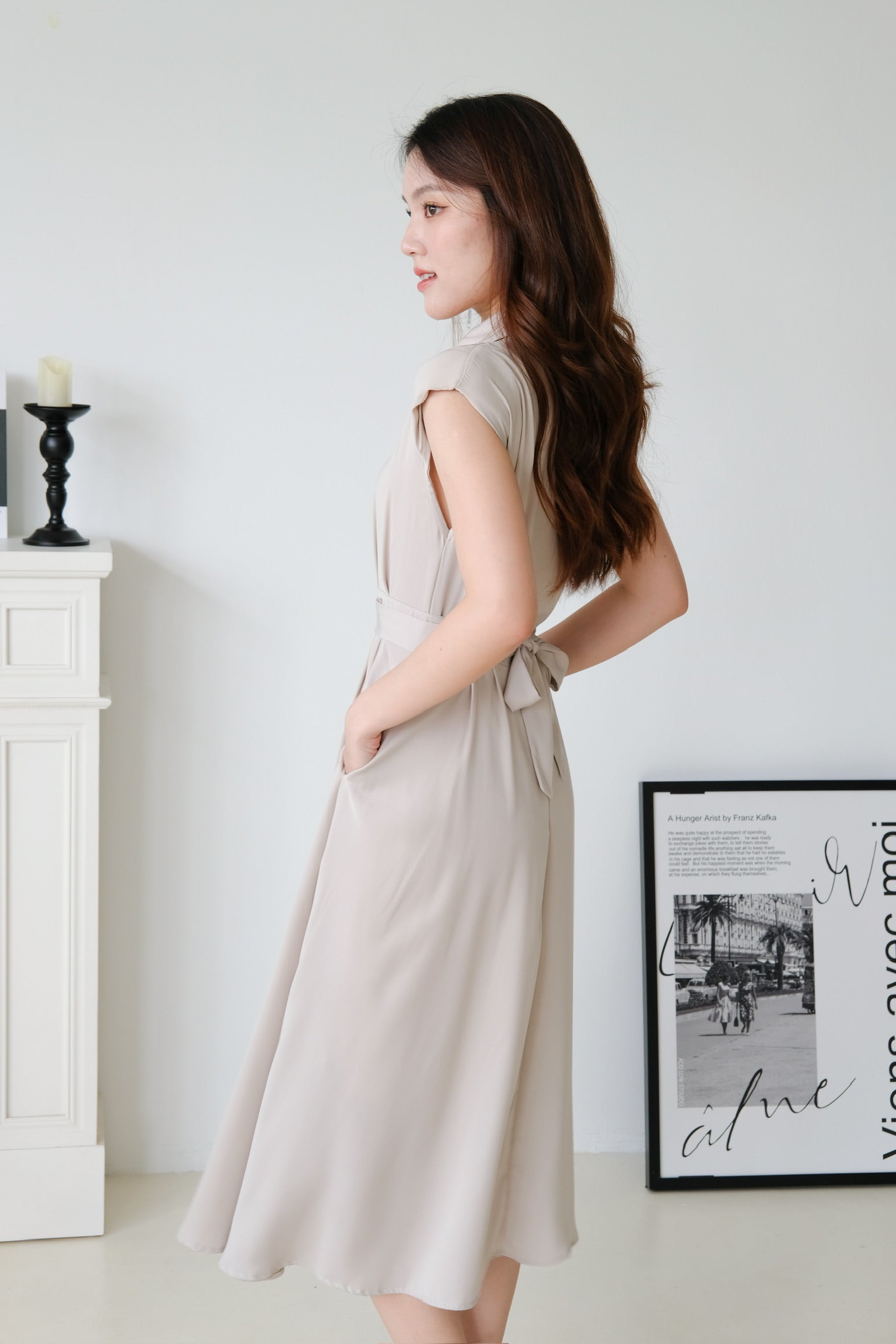 Reina Collared Midaxi Dress (Khaki)