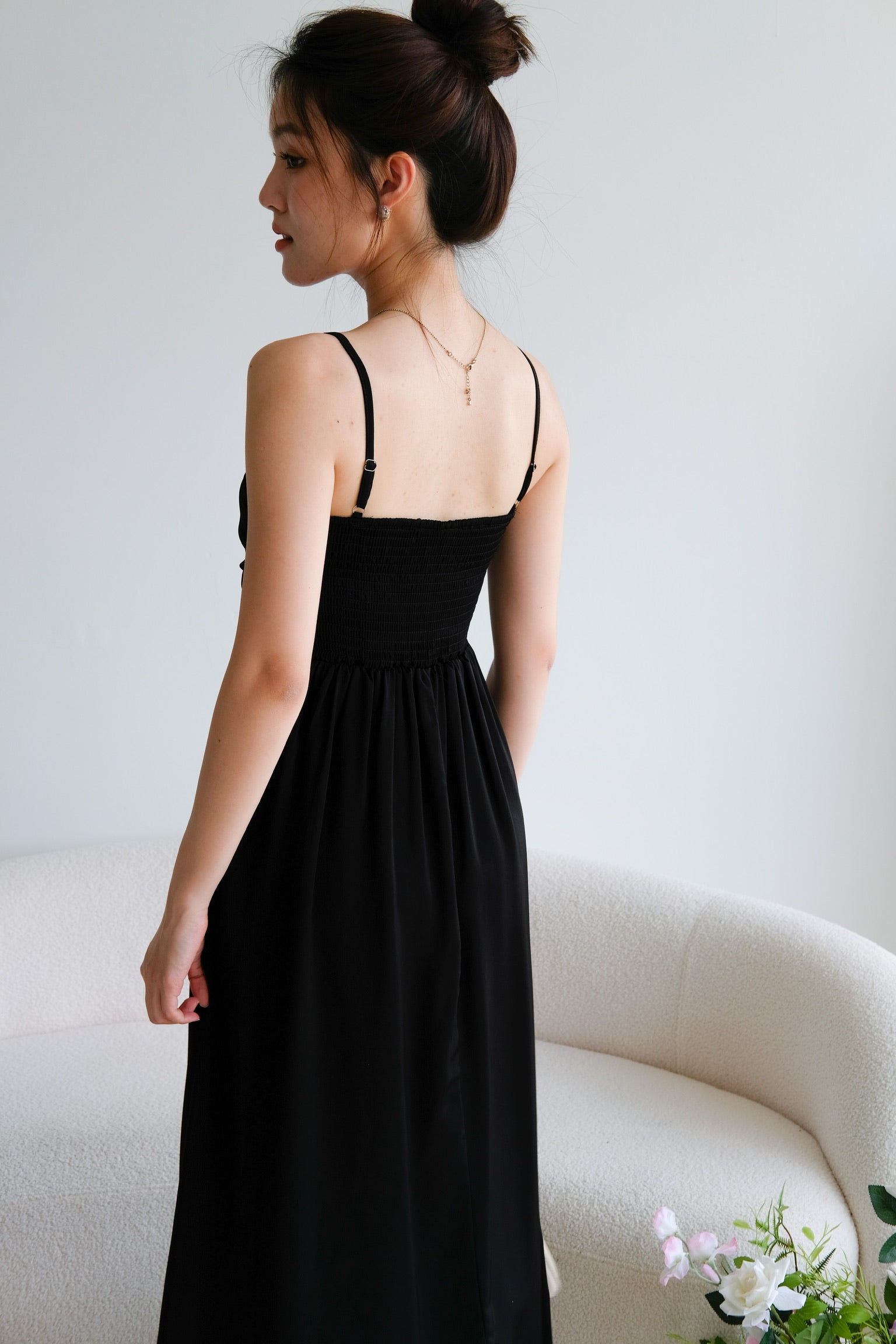 Helen Ruched Flare Maxi Dress (Black)