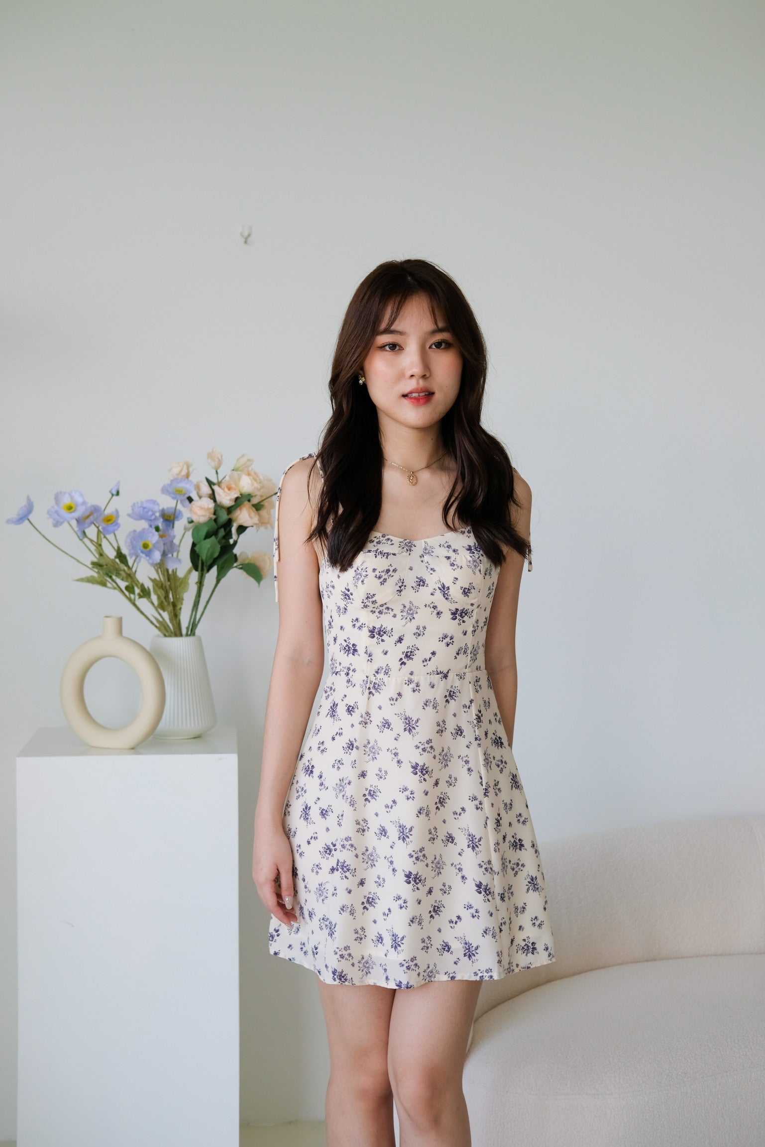 Melanie Floral Dress (Beige Lilac)