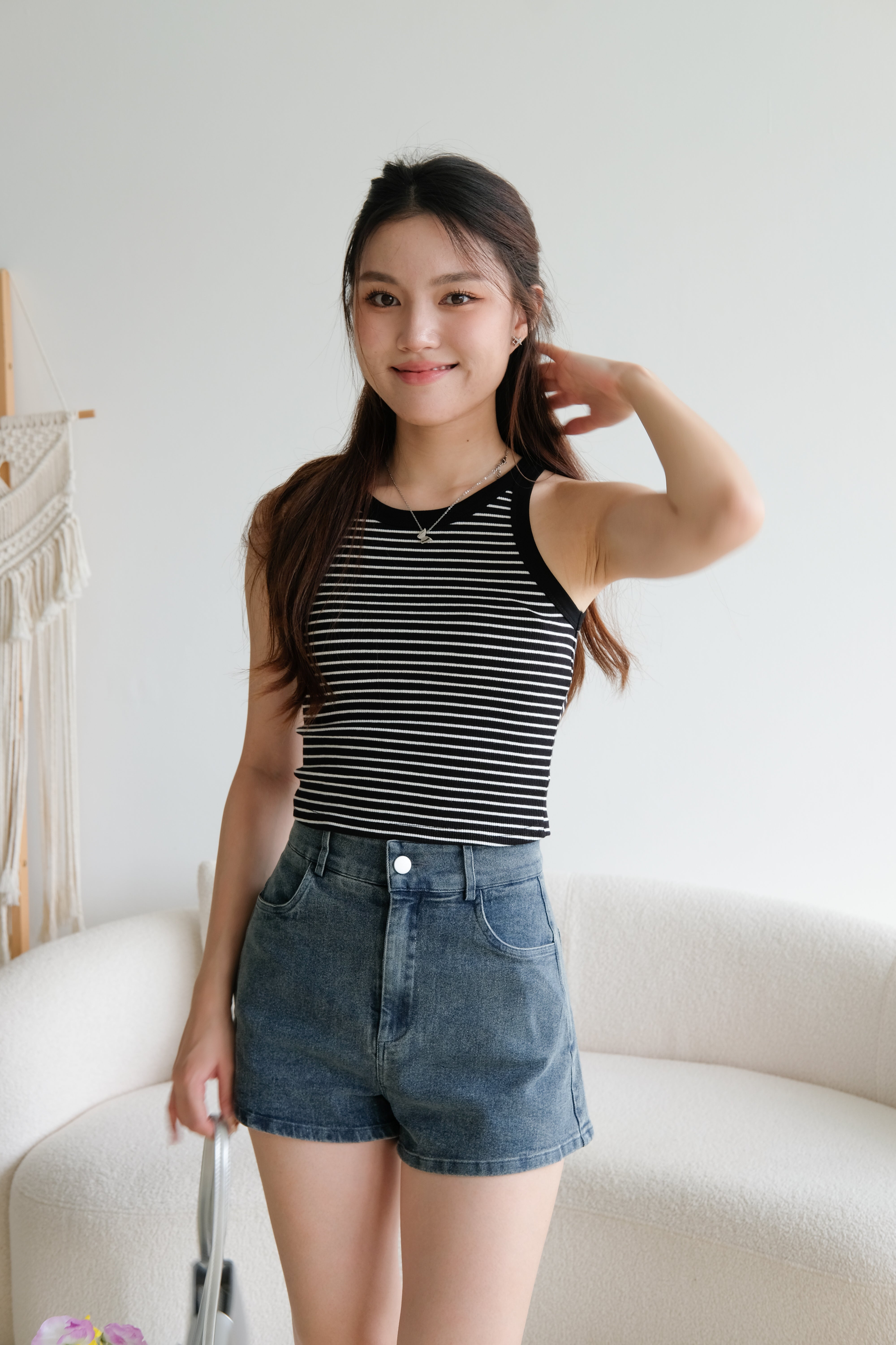 Harper Contrast Halter Crop (Black Stripes)