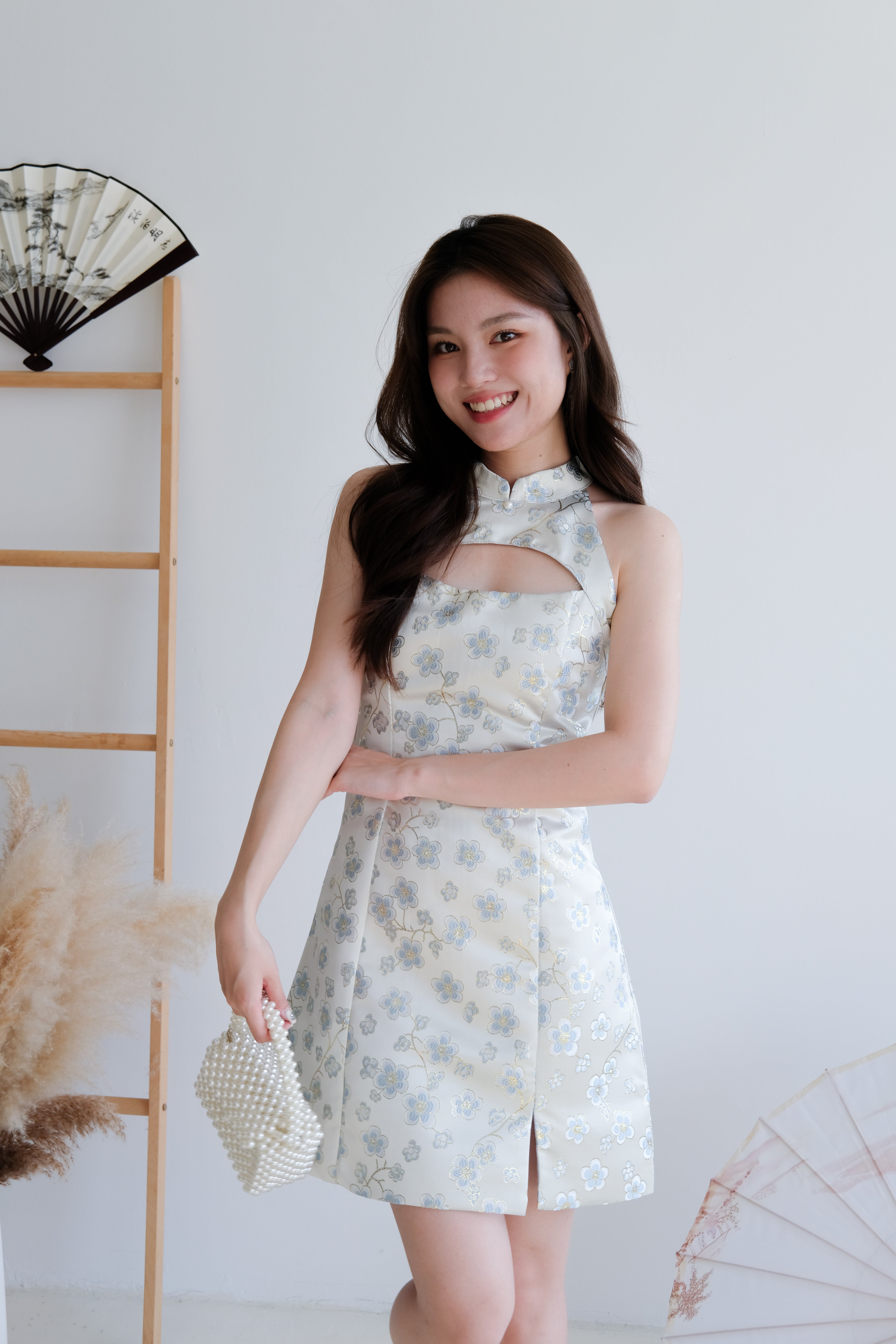 Pian Ruo Floral Halter Cheongsam (Light Blue)