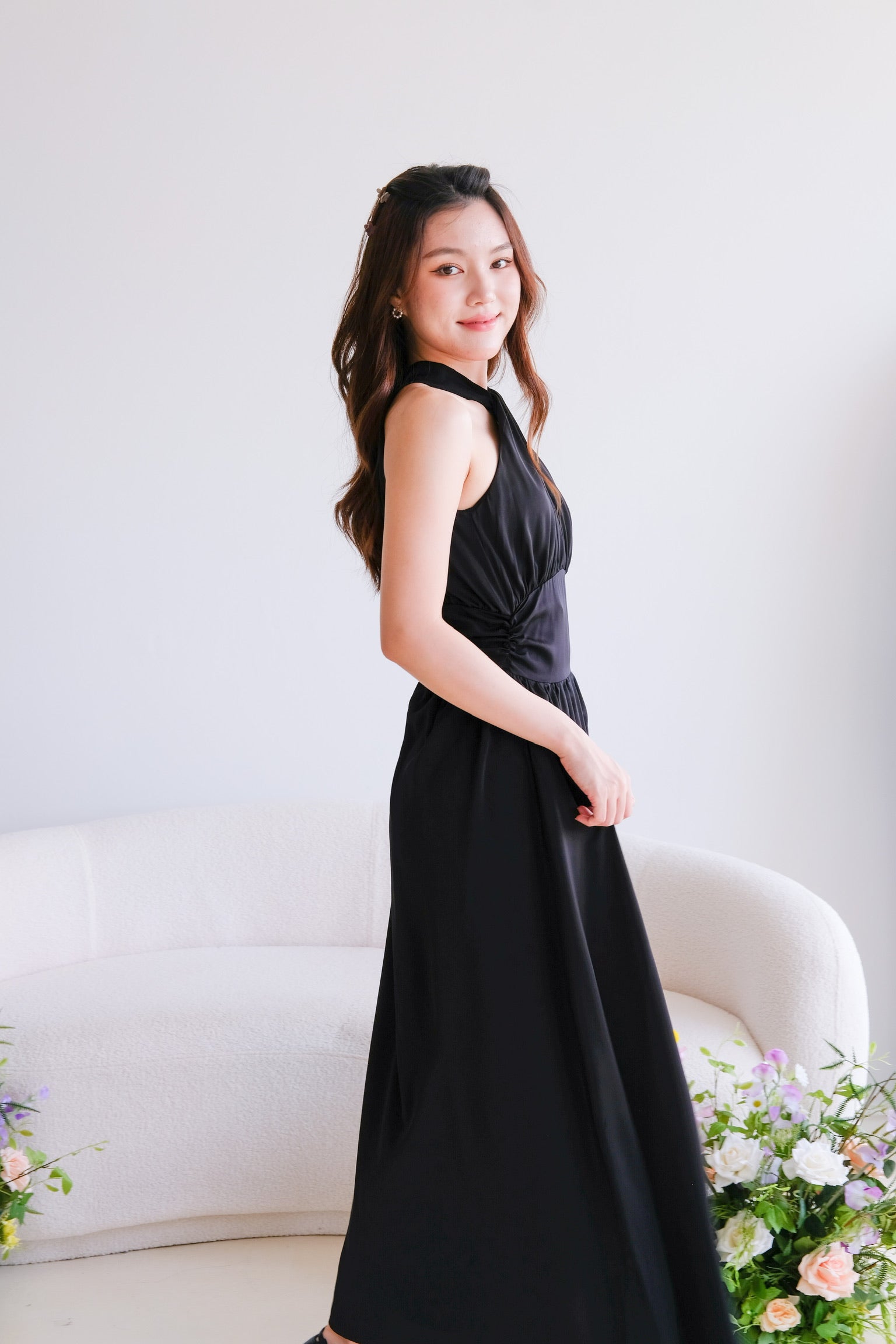 Fiona Halter Flare Maxi Dress (Black)