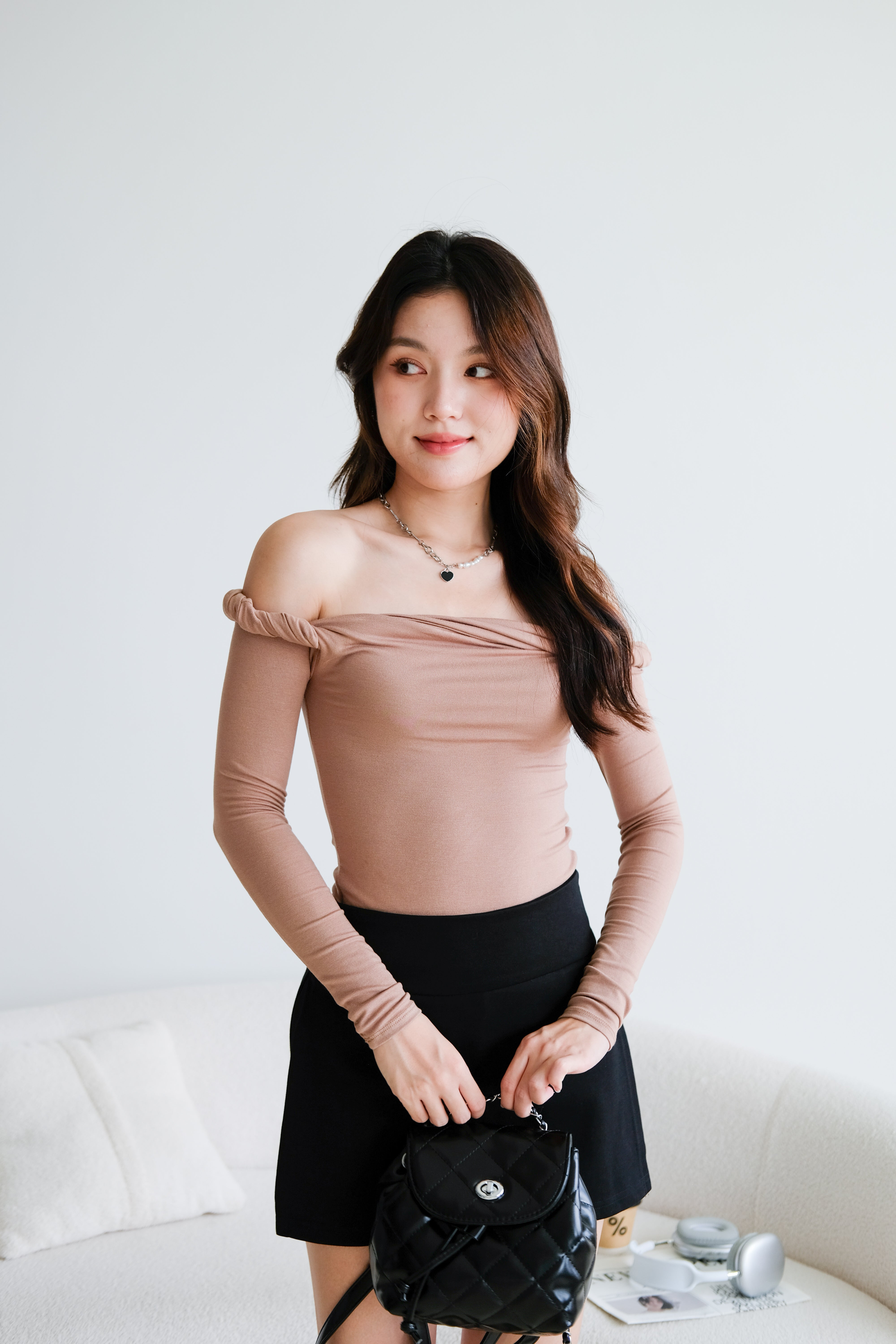 Level Up Twist Off Shoulder Top (Khaki)