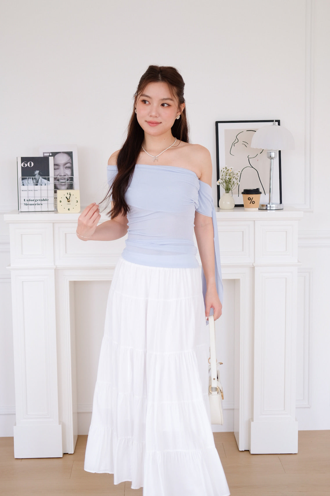 Erika Draped Off Shoulder Top (Baby Blue)