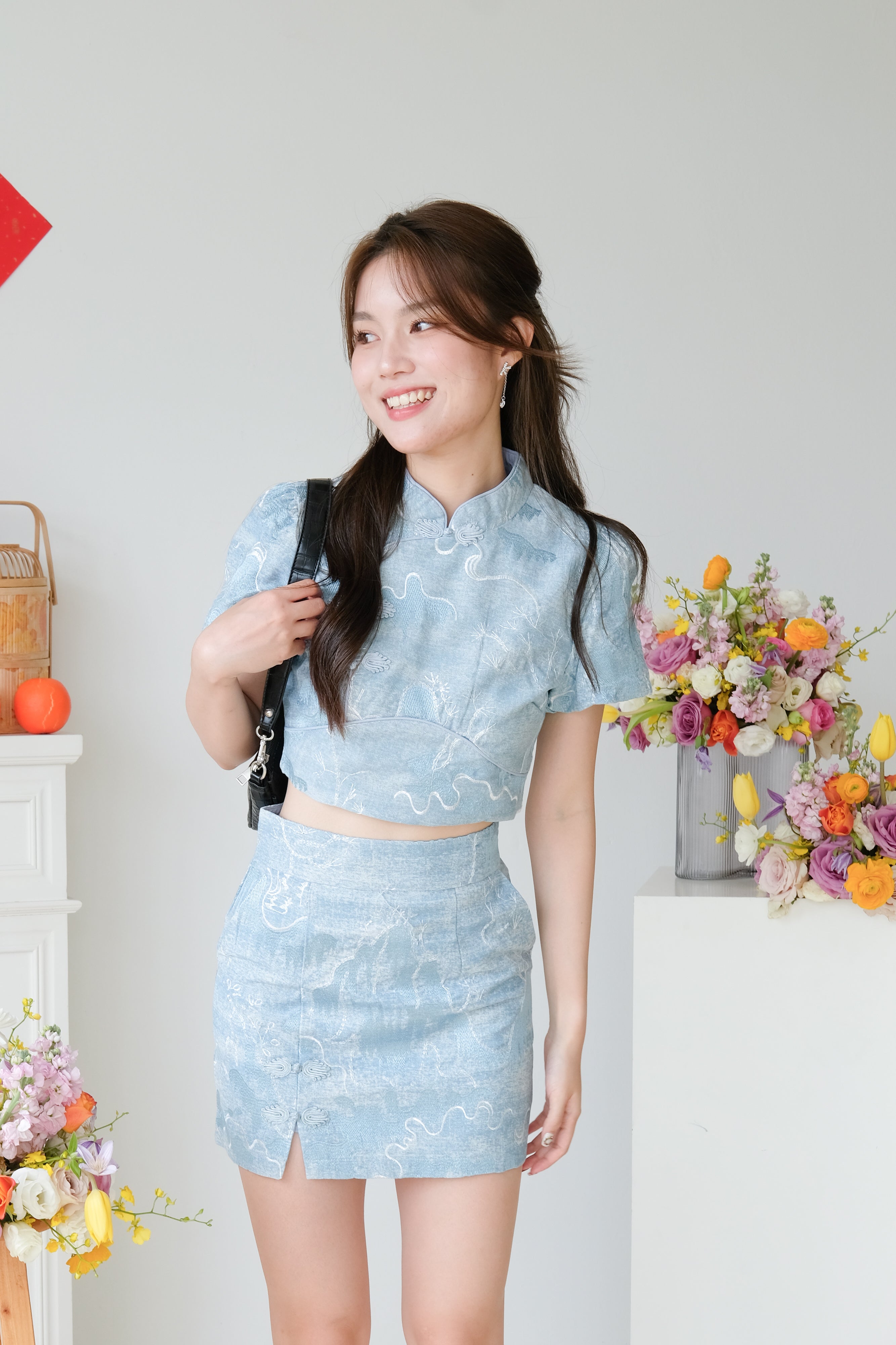 Bing Shan Modern Denim Cheongsam Set (Ice Blue)