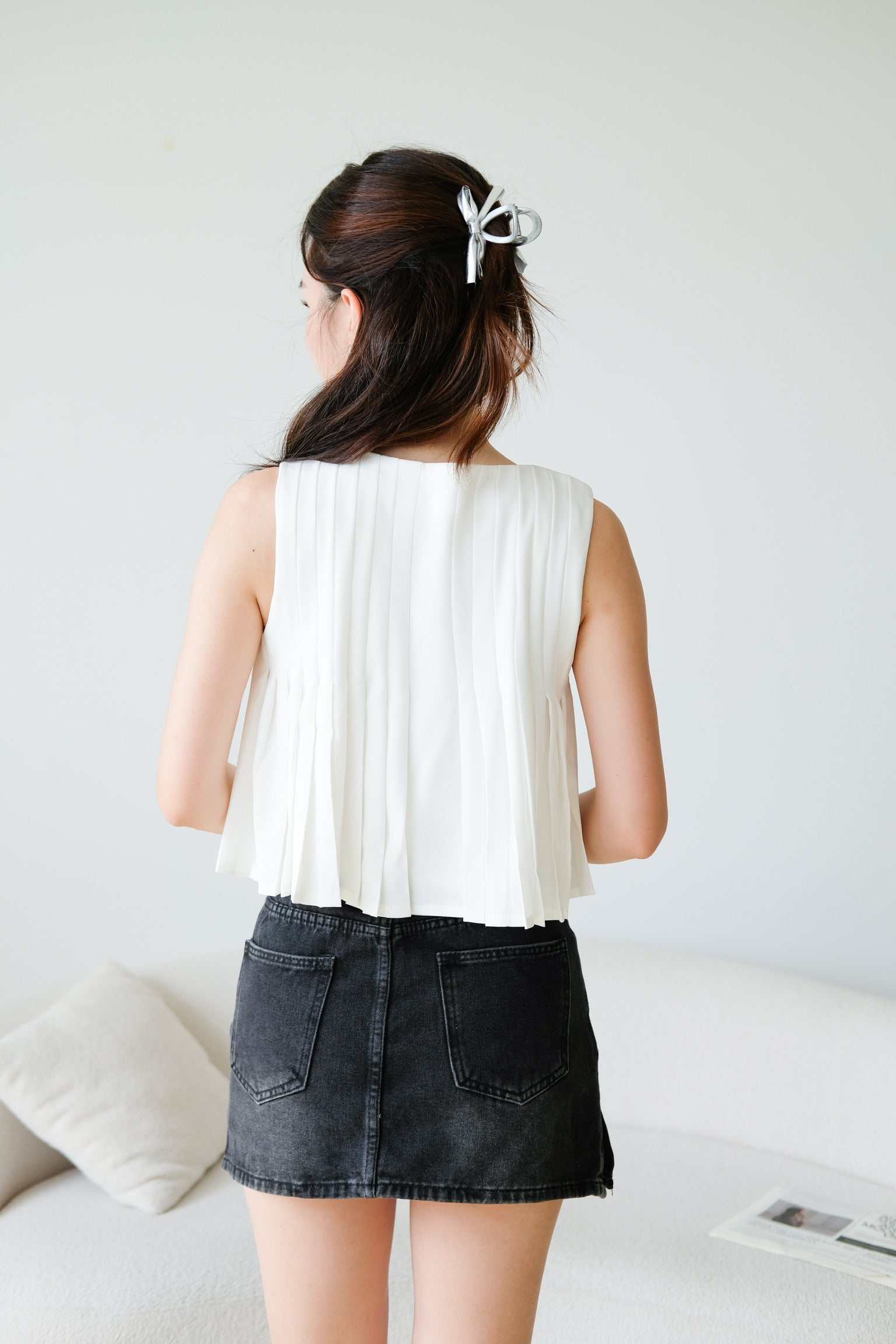 Chantell Pleated Babydoll Top (White)