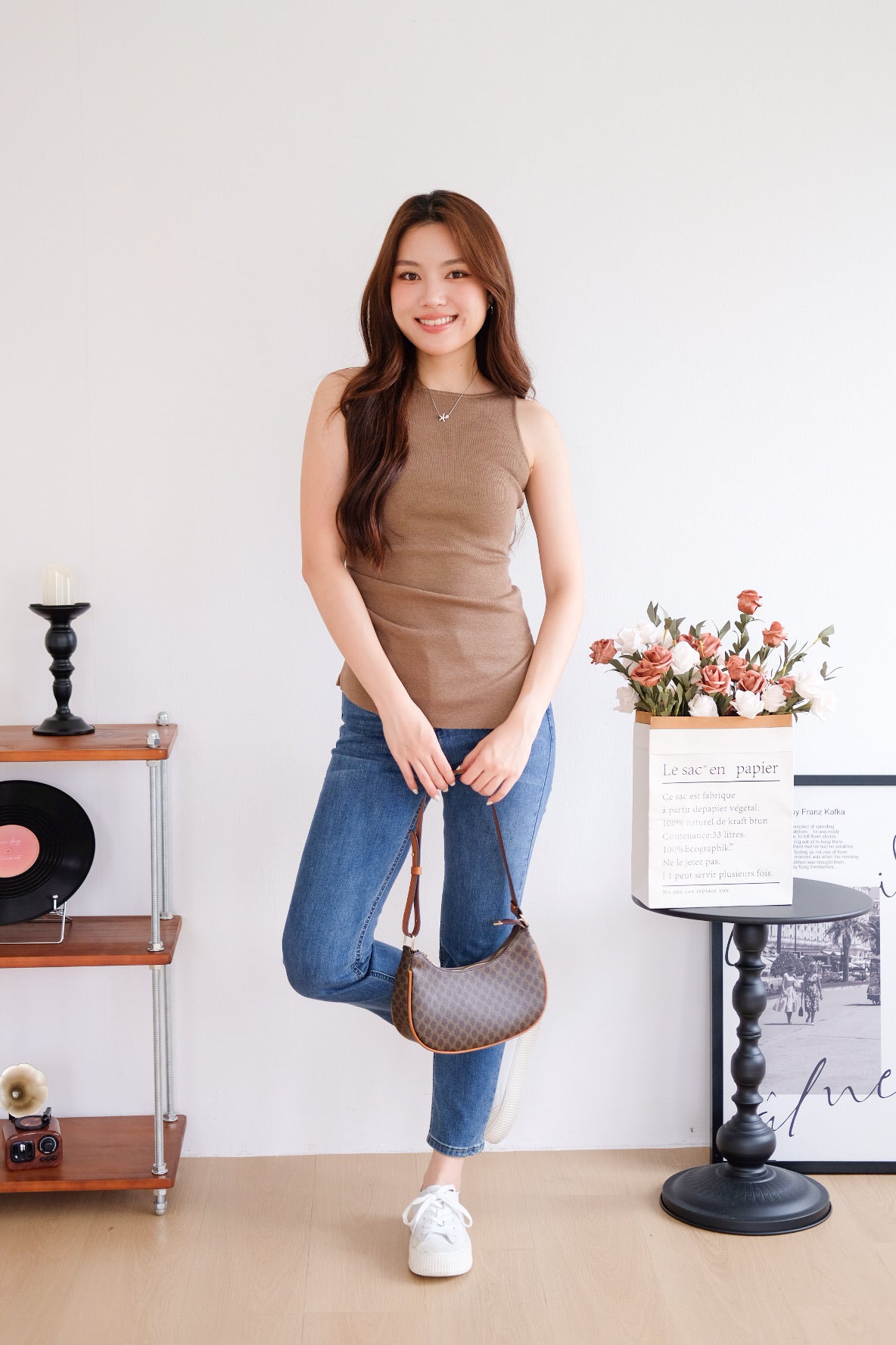 Velisse Boatneck Ruched Top (Coffee)