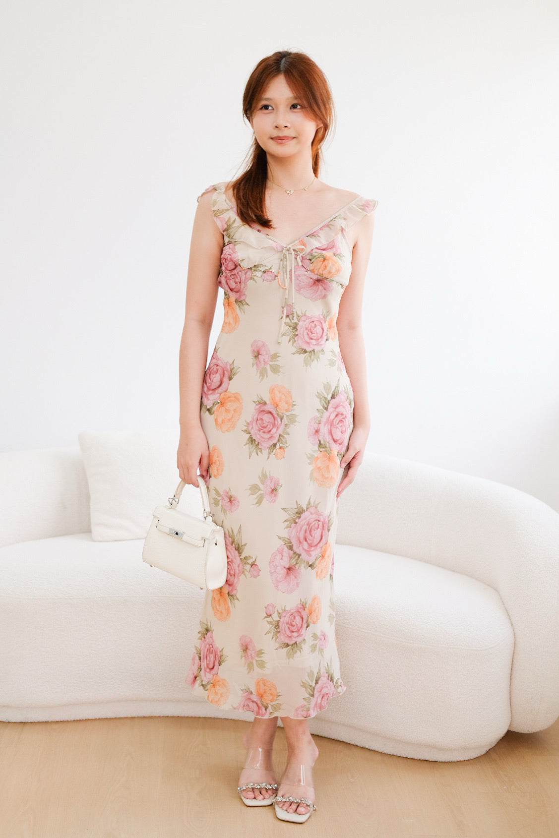 Khaki Rose Ruffle Maxi Dress