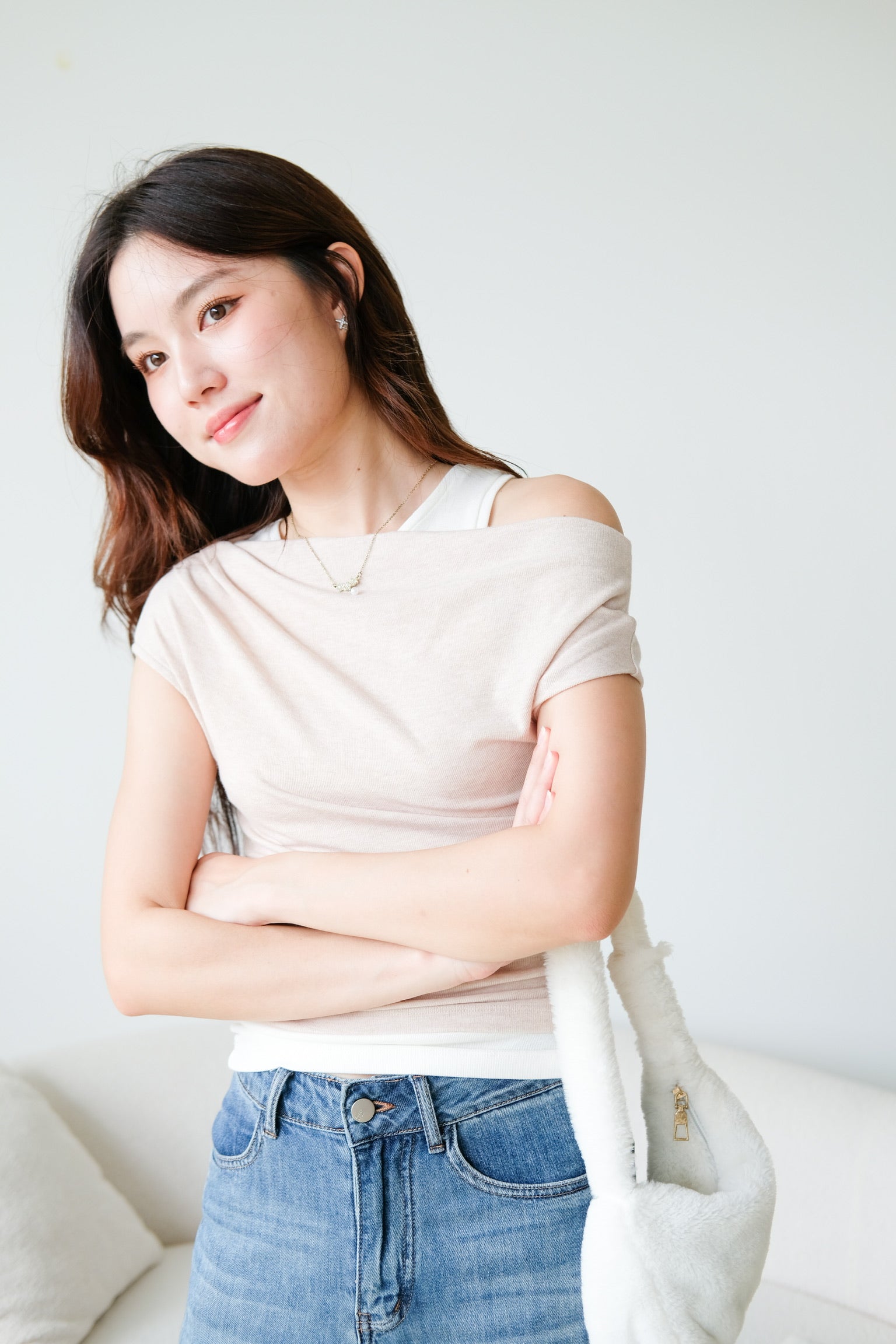 Mila Cold Shoulder Cotton Tank Top (Oat Beige)