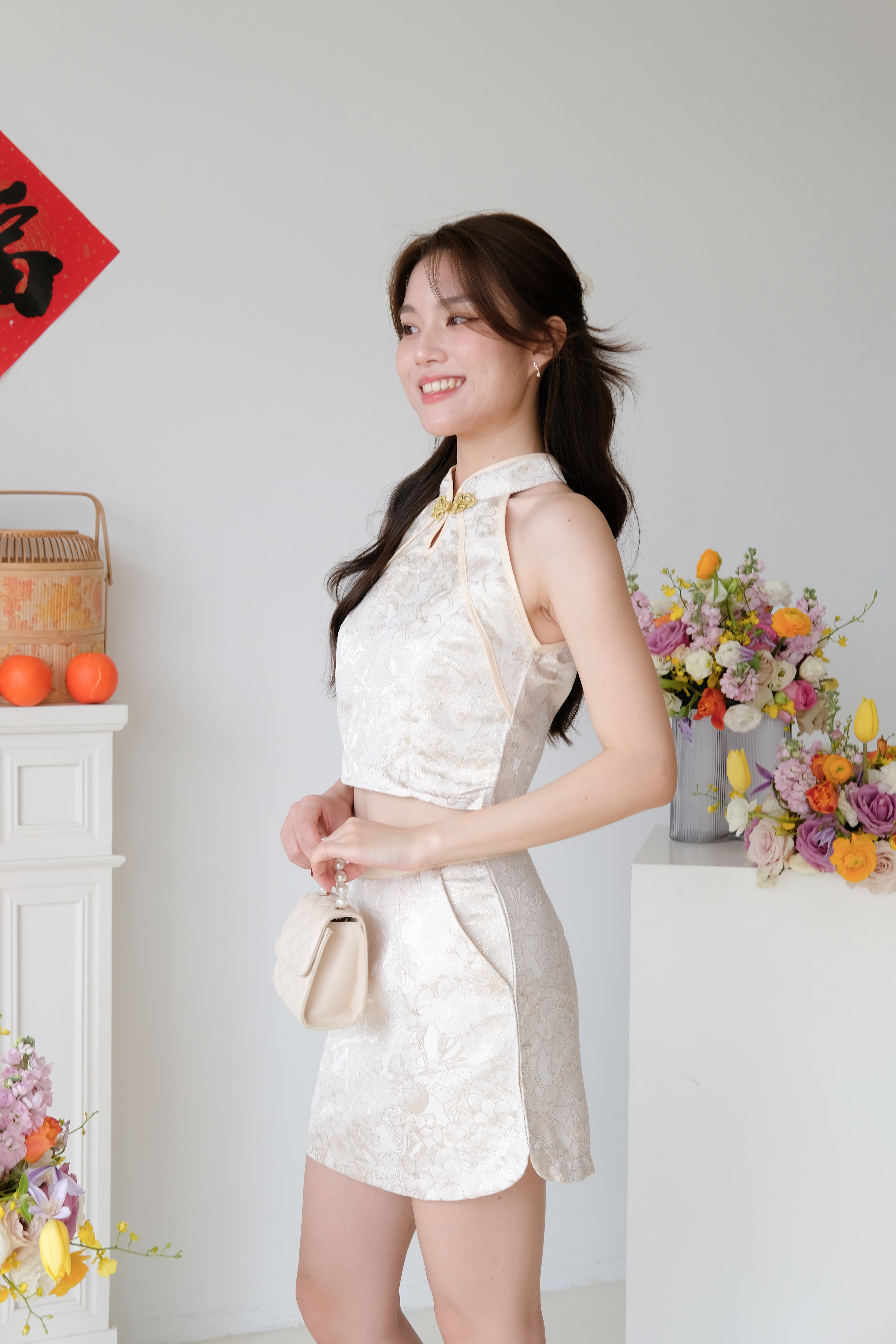 Xin Halter Cheongsam Set (Beige Gold)