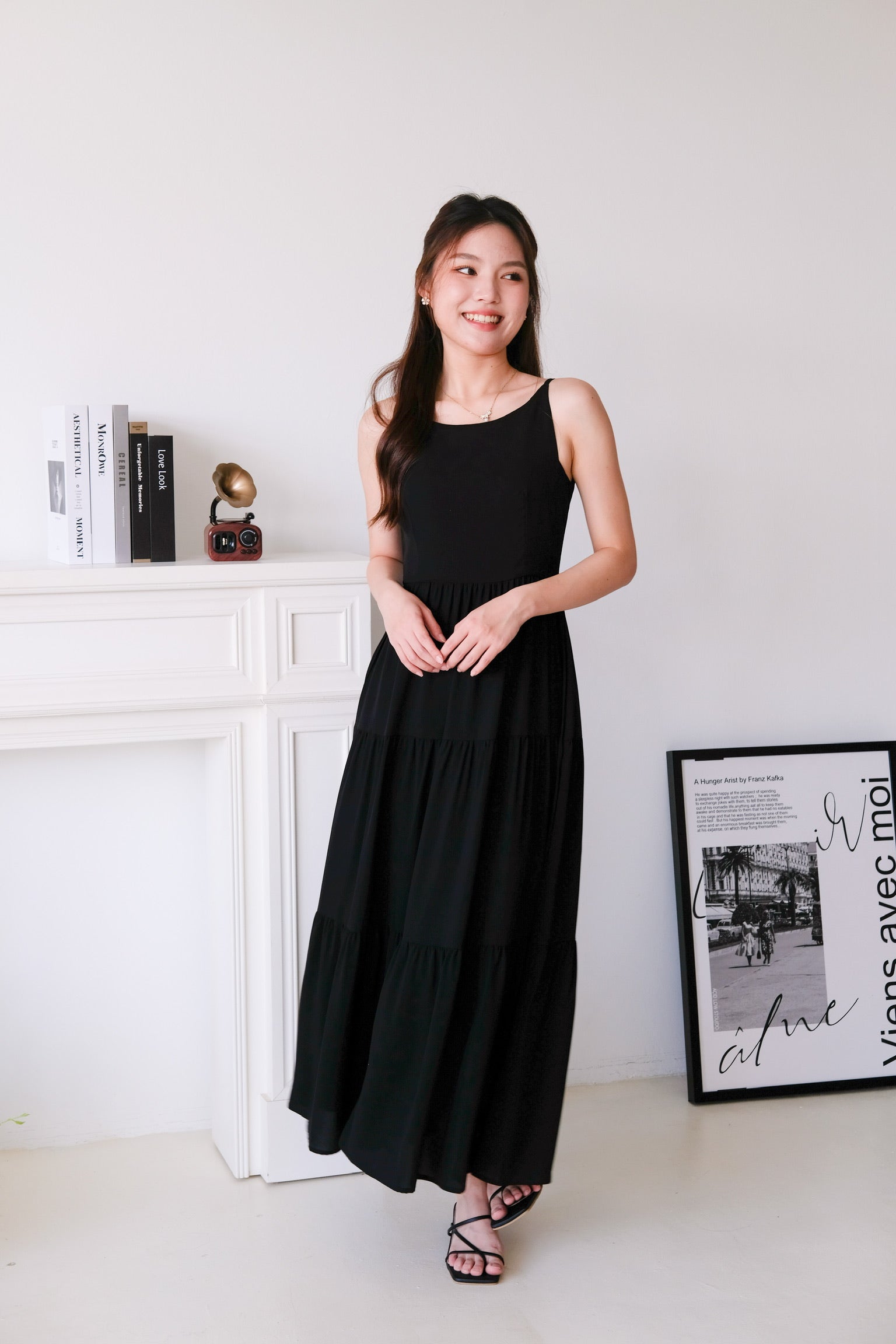 Bernice Boatneck Tiered Maxi Dress (Black)