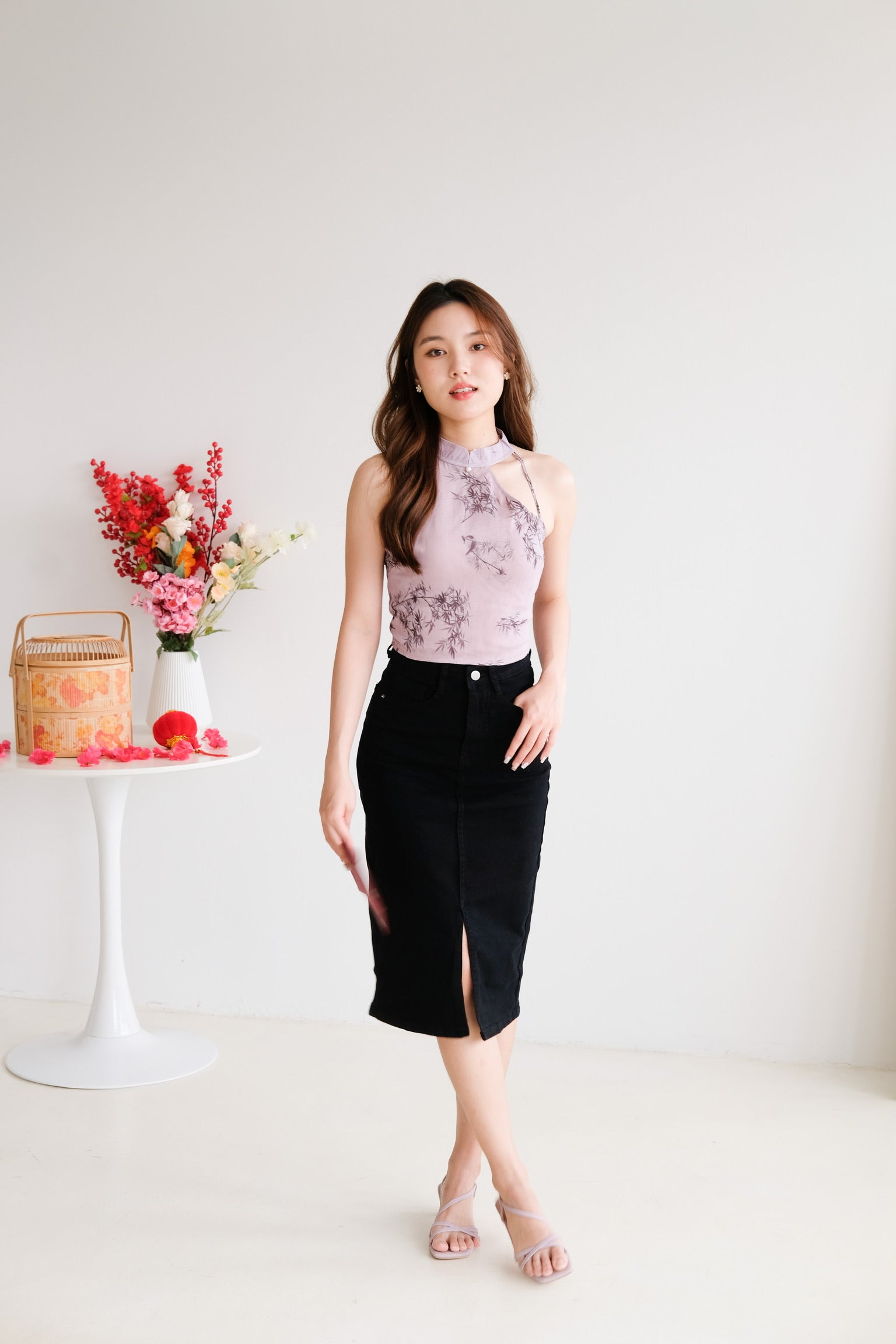 Alycia Denim Midi Skirt (Denim Black)