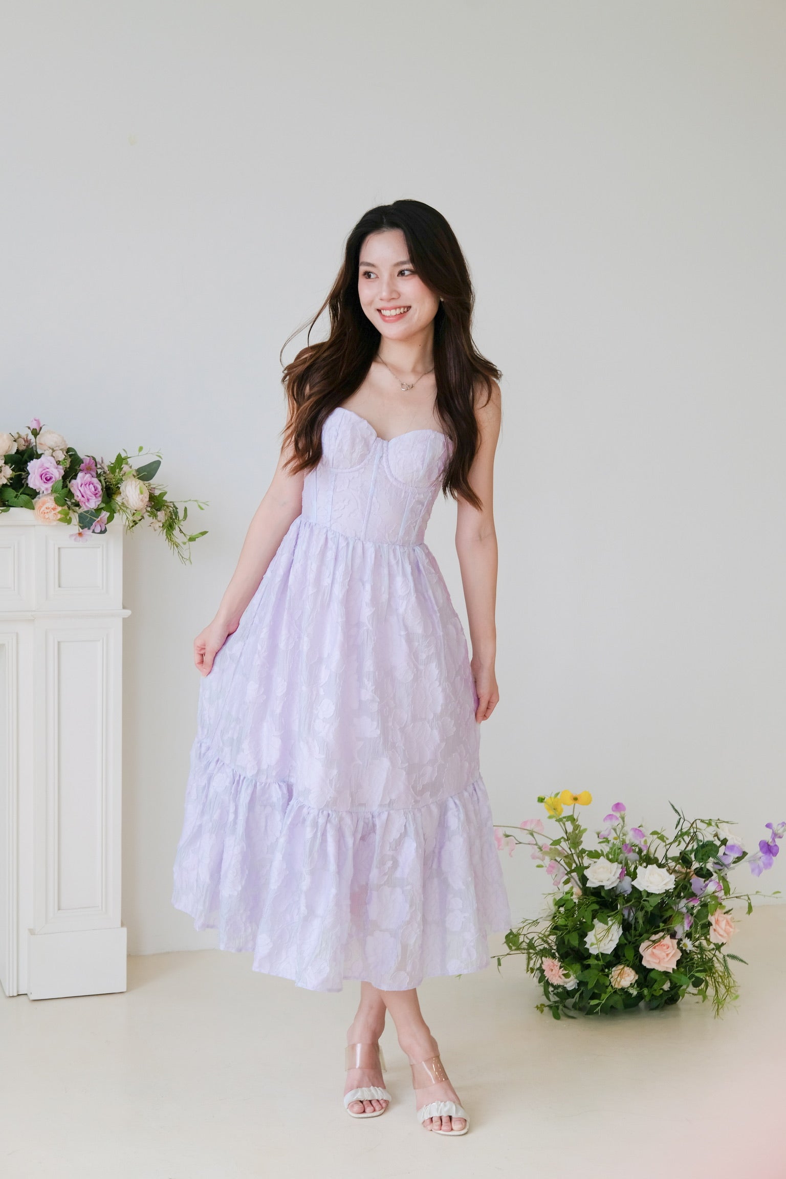 Natalia Floral Organza Midaxi Dress (Lilac)