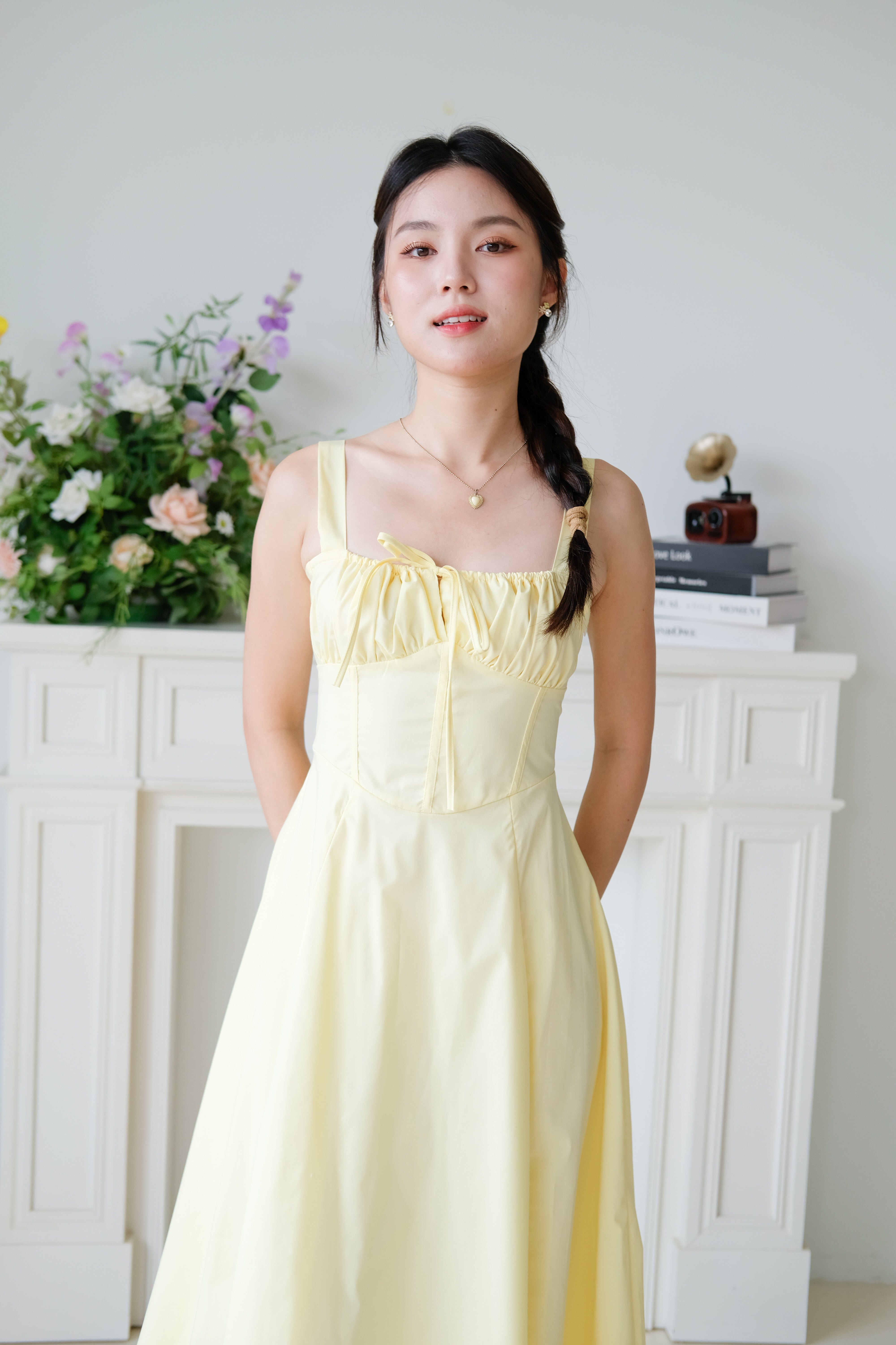 Claire Ruched Slit Midaxi Dress (Sunshine Yellow)
