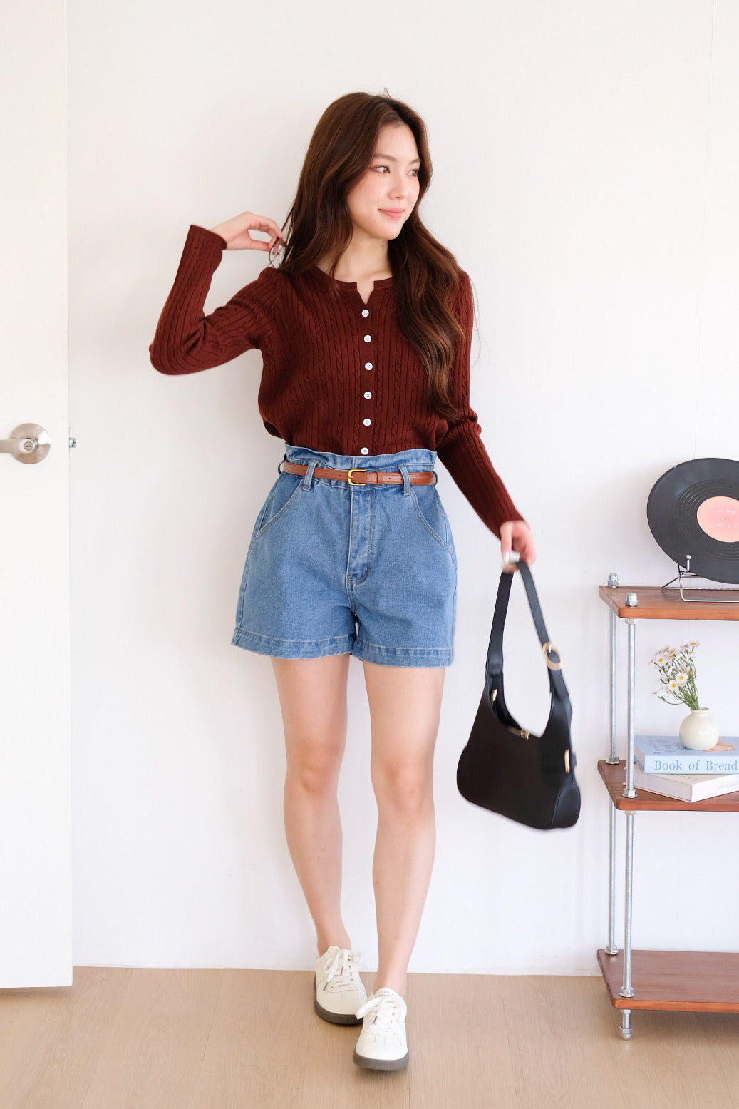 Sharlyn Cable Knit Cardigan (Maroon)