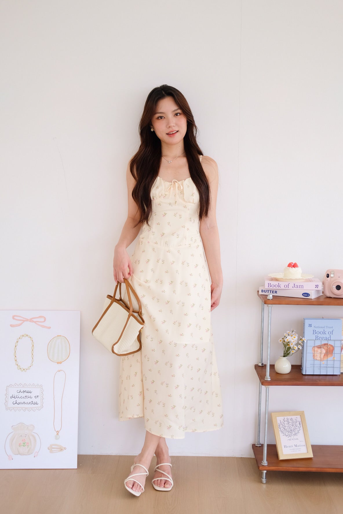 Aubrey Floral Ruched Maxi Dress (Cream)
