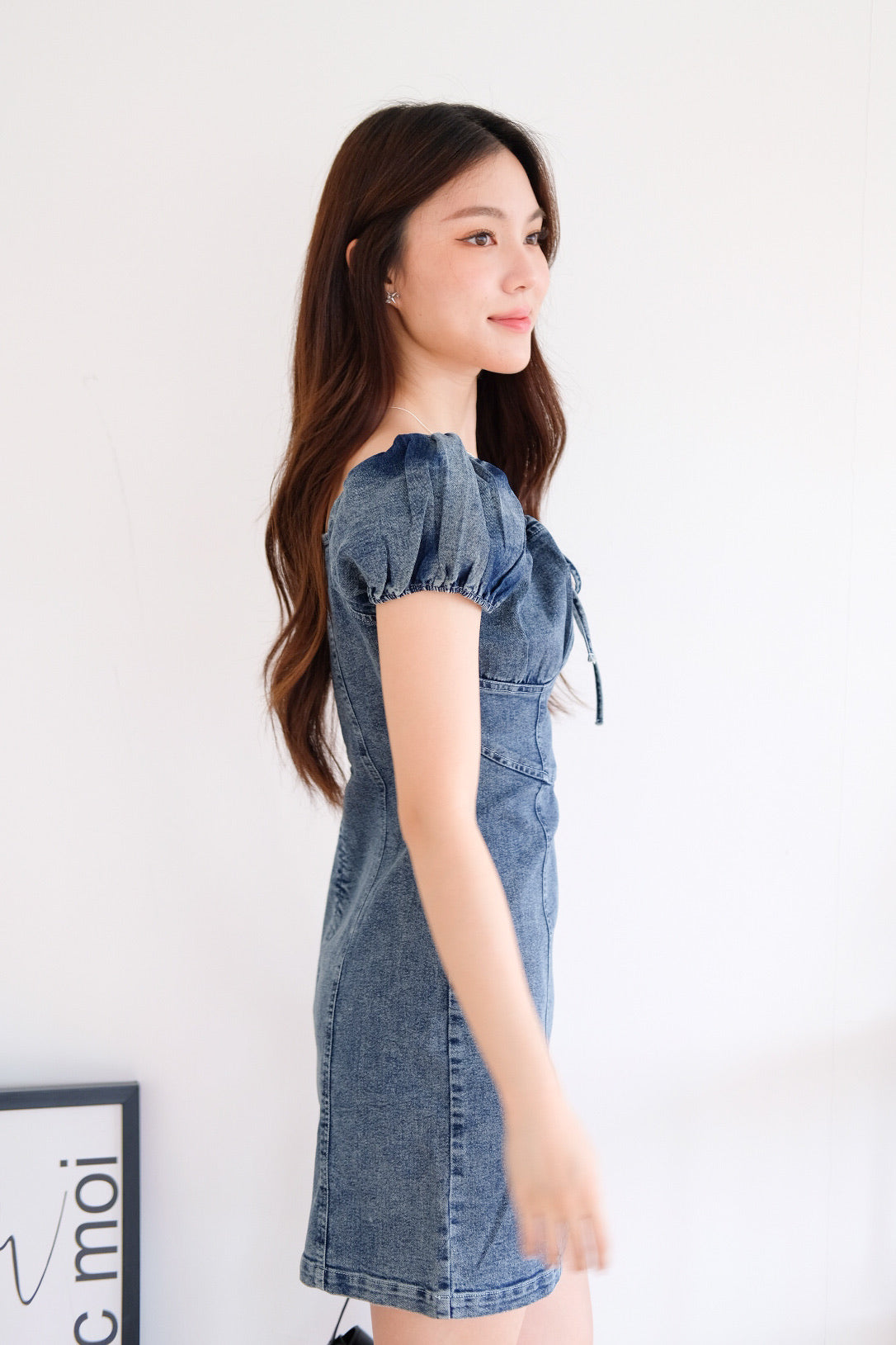 Celeste Ribbon Denim Dress (Dark Blue)