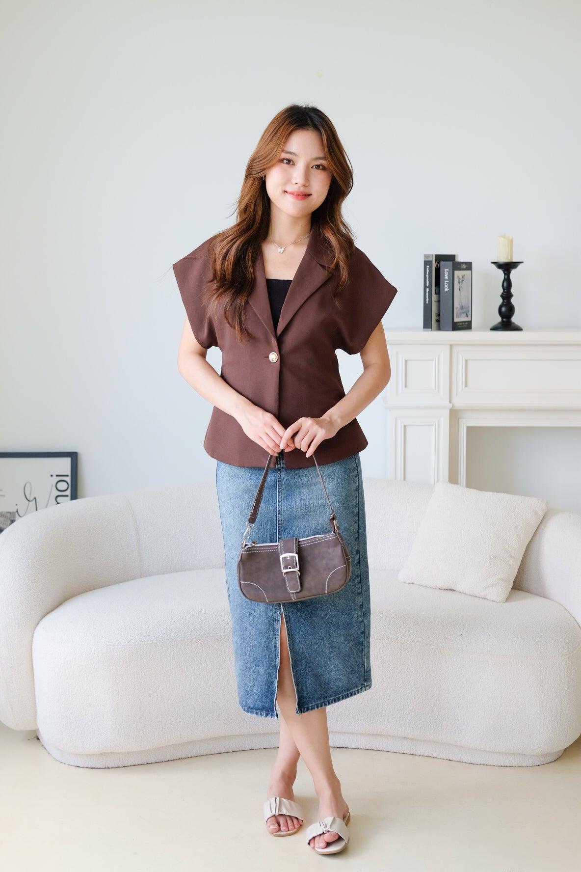 Workday Short Sleeves Blazer (Espresso Brown)