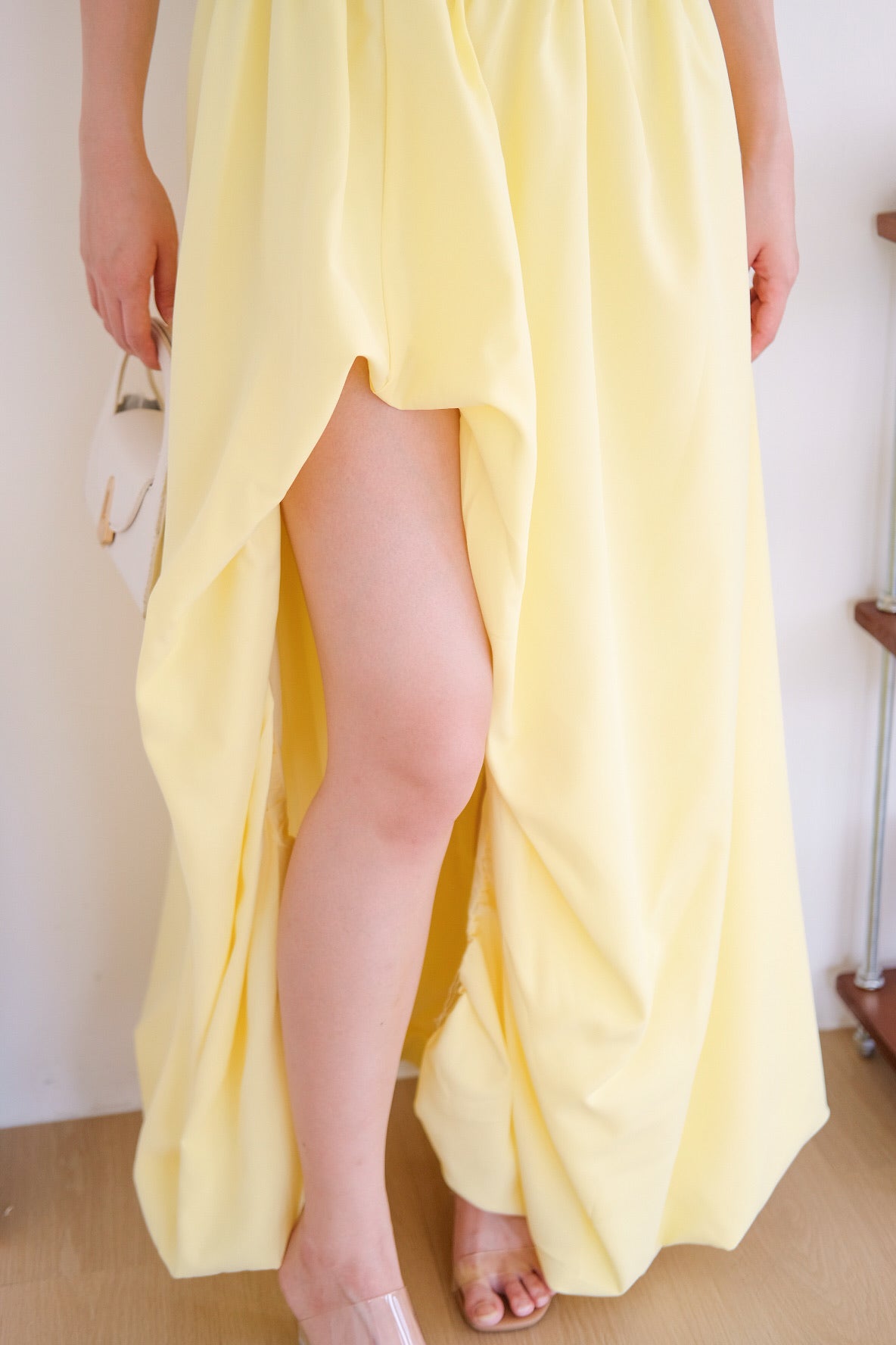 Vianna Asymmetrical Slit Bubble Maxi Dress (Sunshine Yellow)
