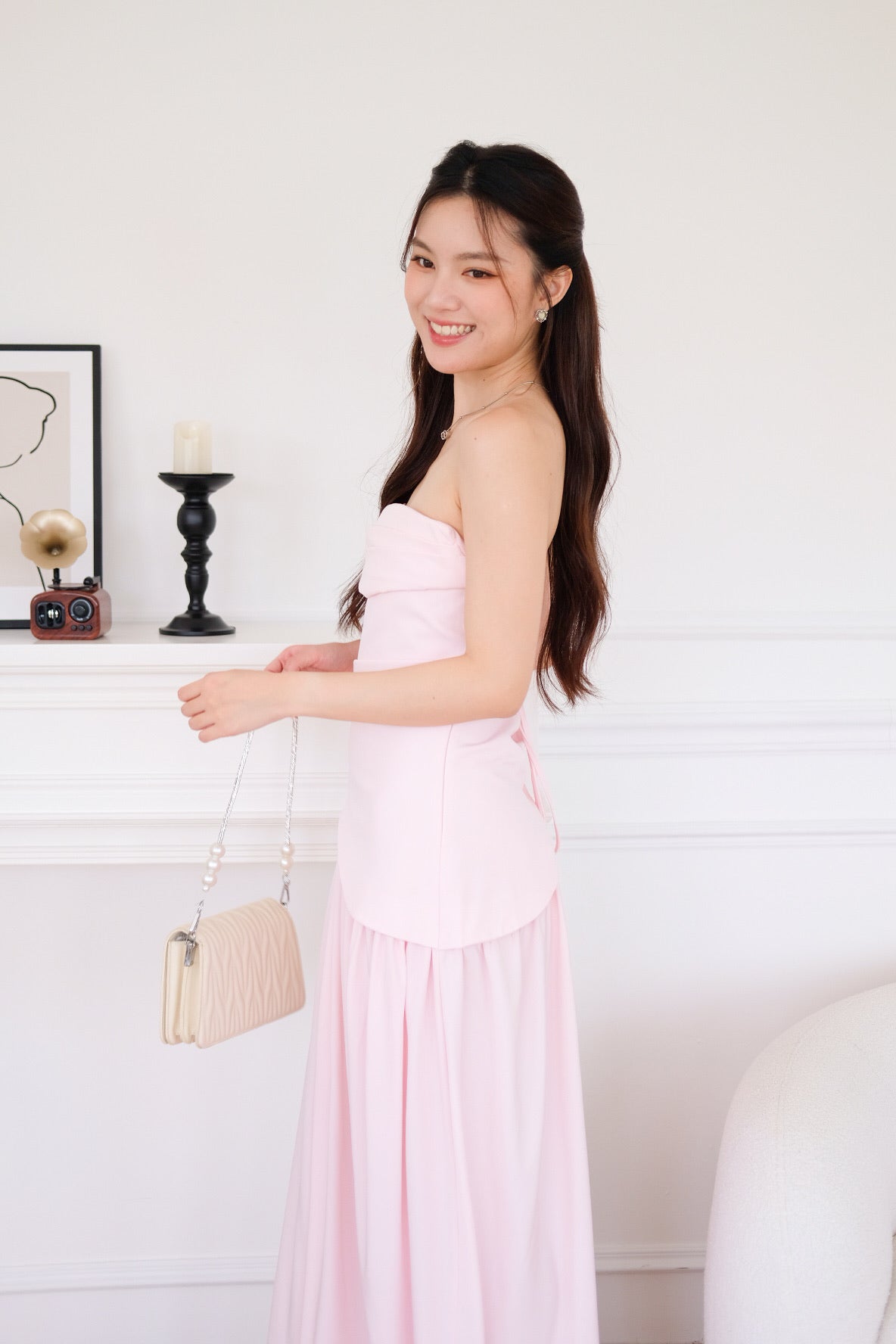 Kellie Asymmetrical Tube Maxi Dress (Baby Pink)