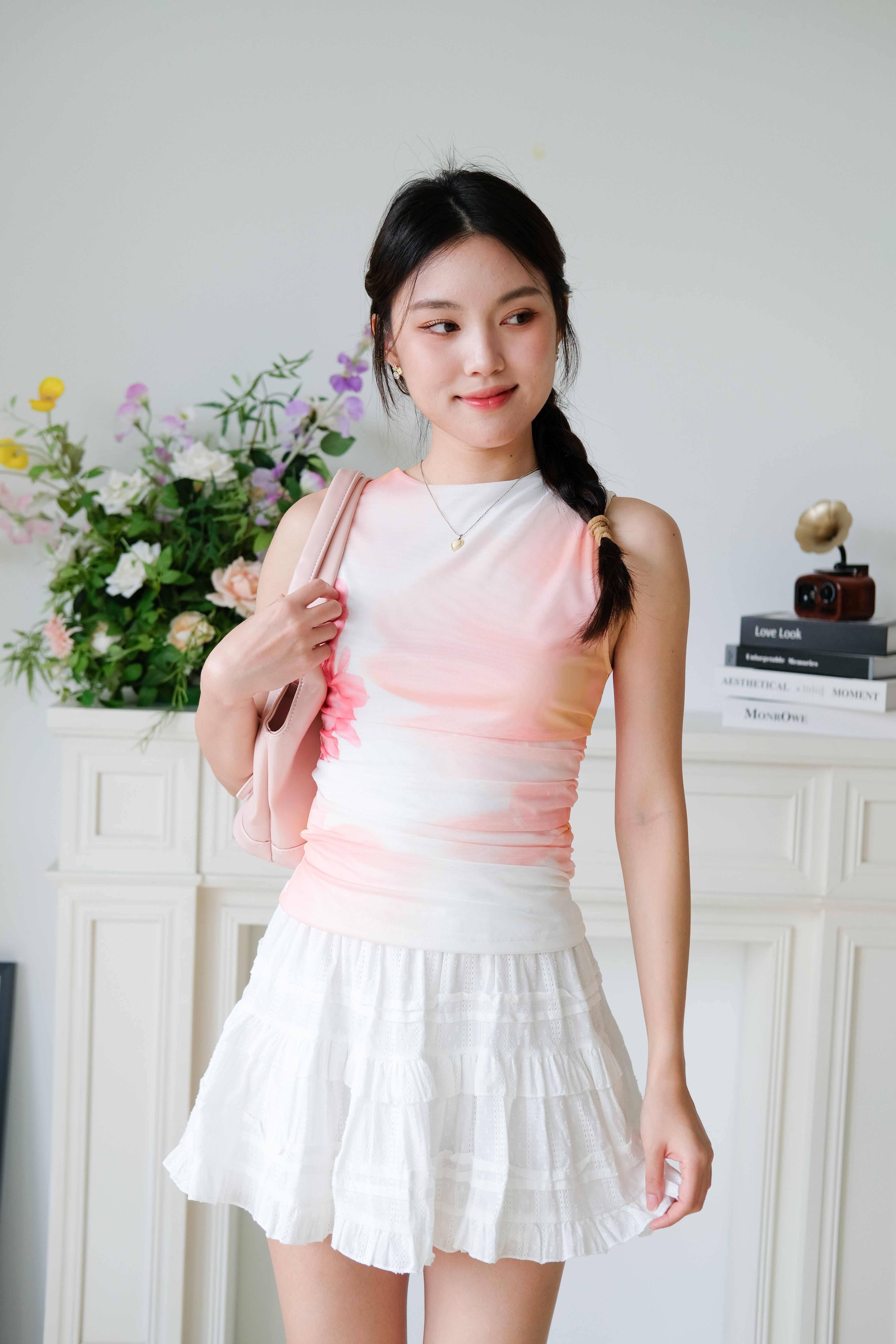 Lilo Abstract Floral Mesh Top (Orange Abstract)