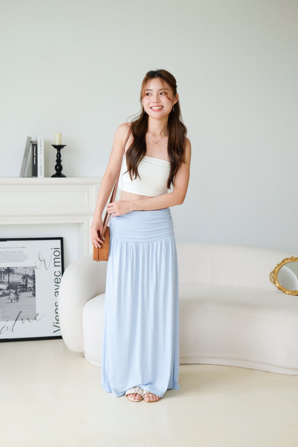 Emmeline Ruched Maxi Skirt (Baby Blue)