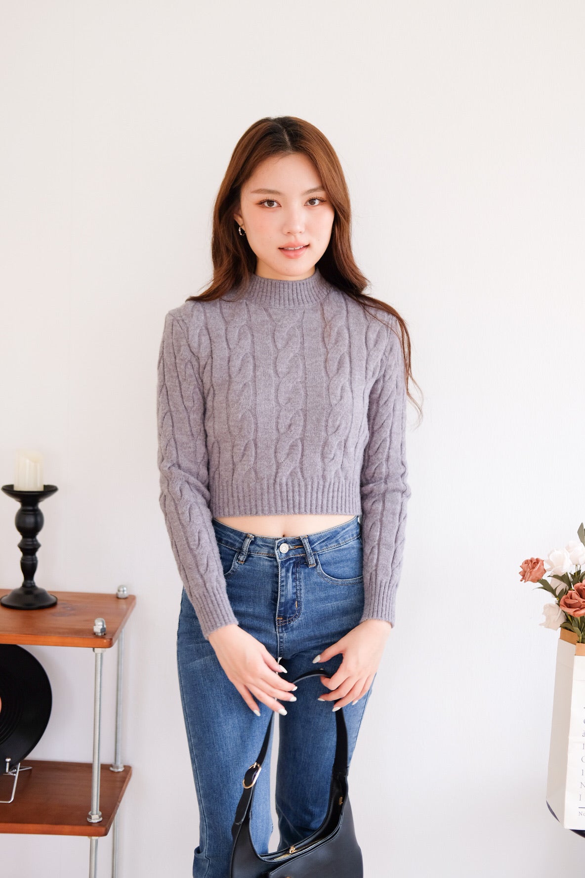 Jeanie Cable Knit Sweater (Grey)