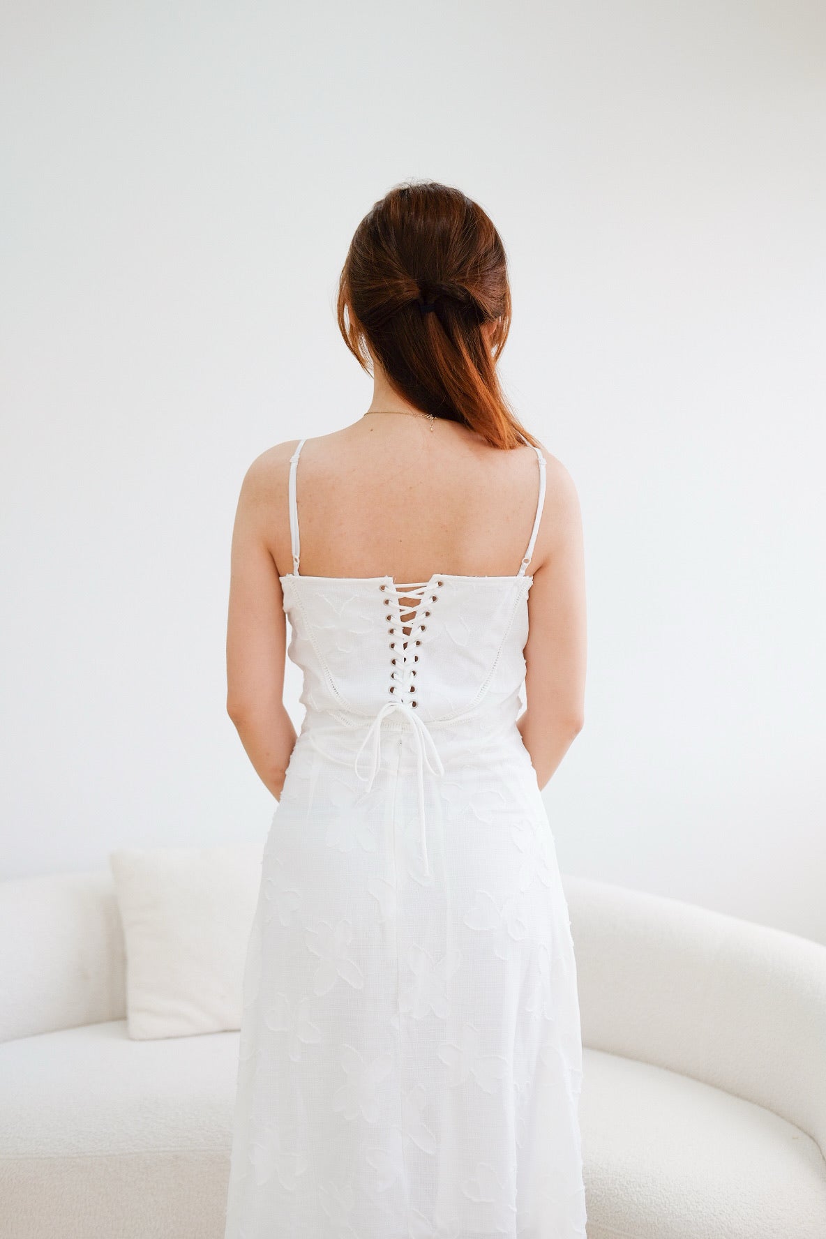 White Floral Organza Maxi Dress